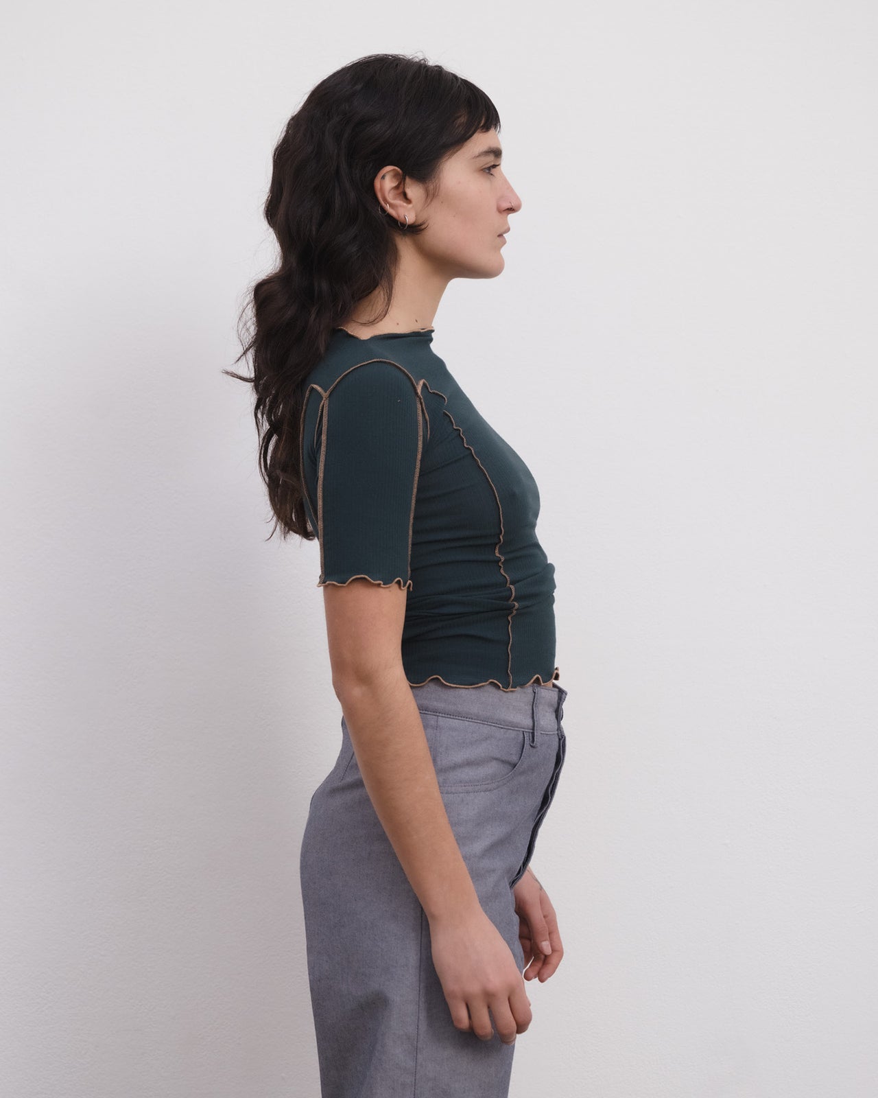 Omato 3/4 Tee Shirt - Organic Cotton Rib - Hirsu Green