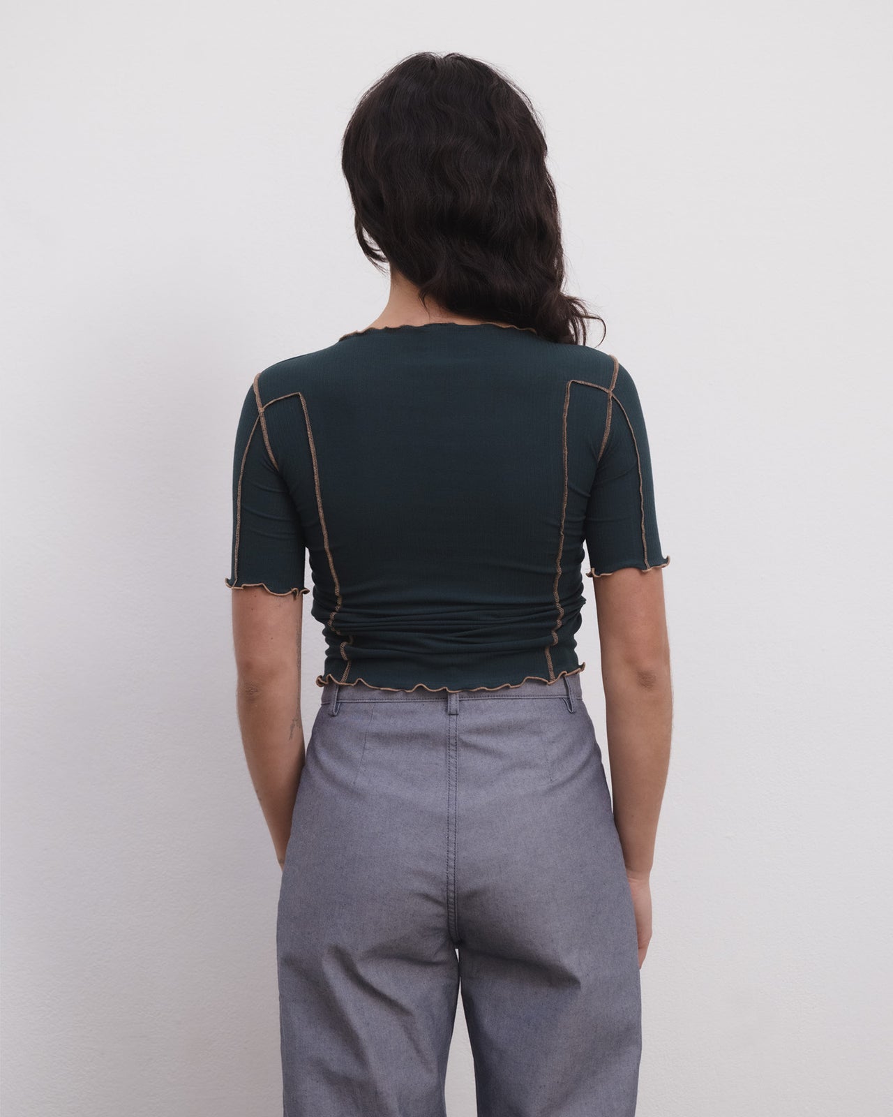 Omato 3/4 Tee Shirt - Organic Cotton Rib - Hirsu Green