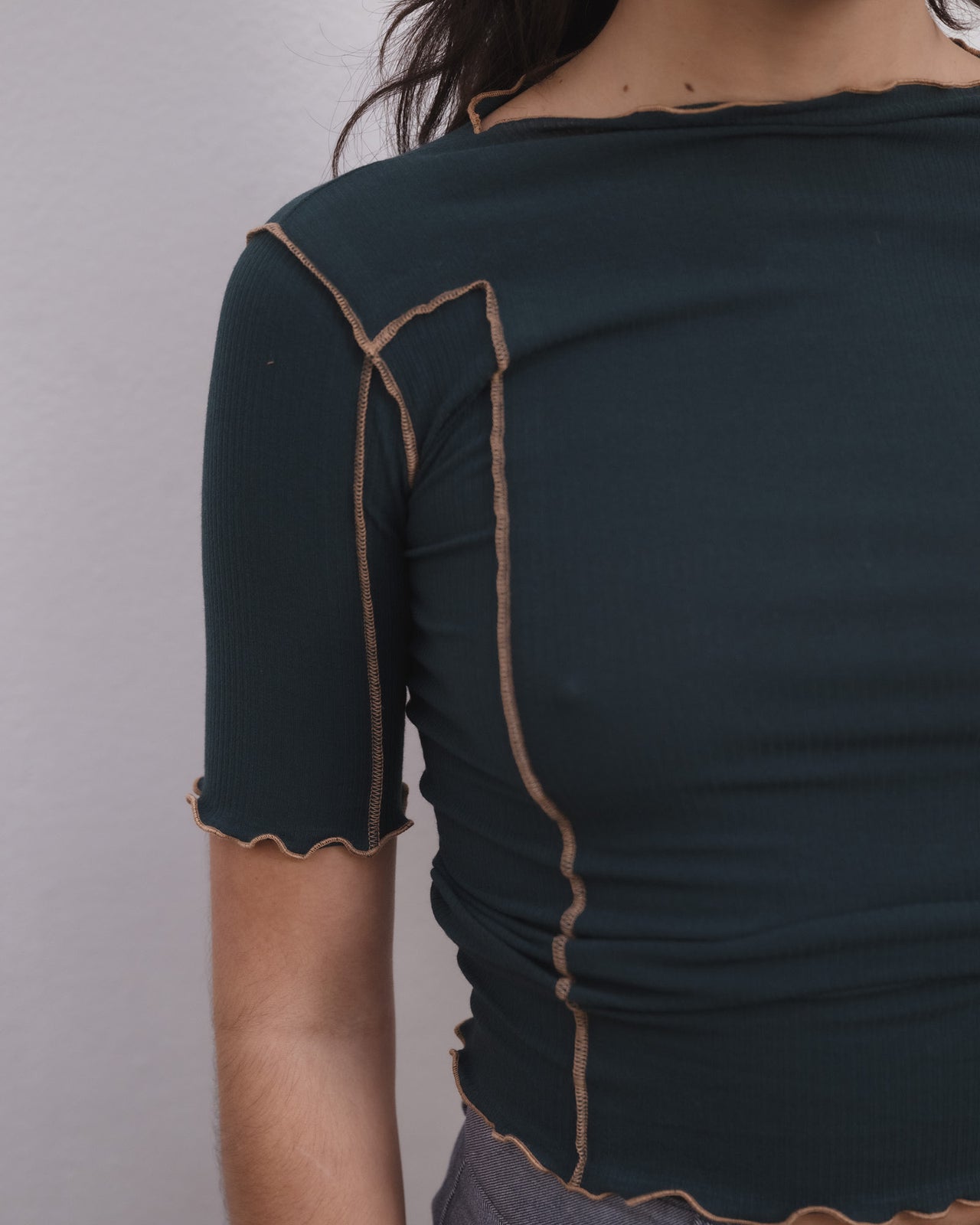 Omato 3/4 Tee Shirt - Organic Cotton Rib - Hirsu Green
