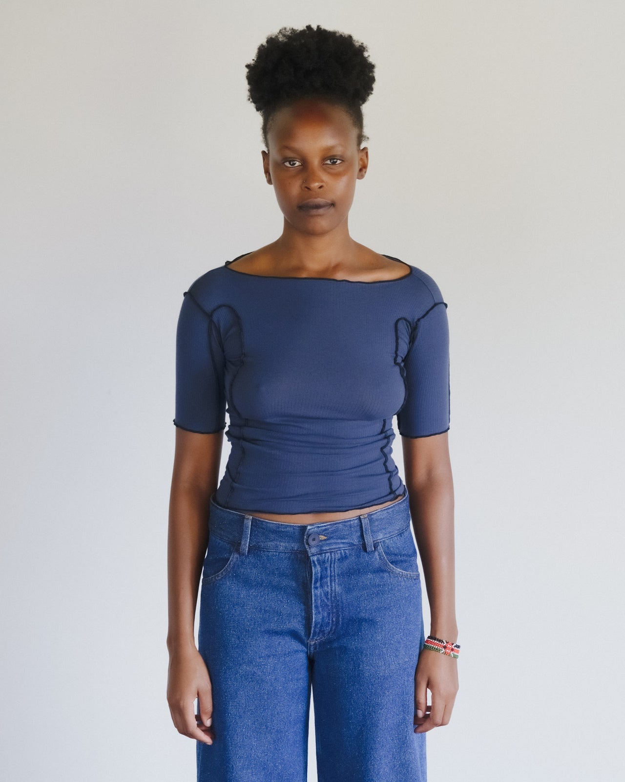 Omato 3/4 Tee Shirt - Organic Cotton Rib - Preston Blue