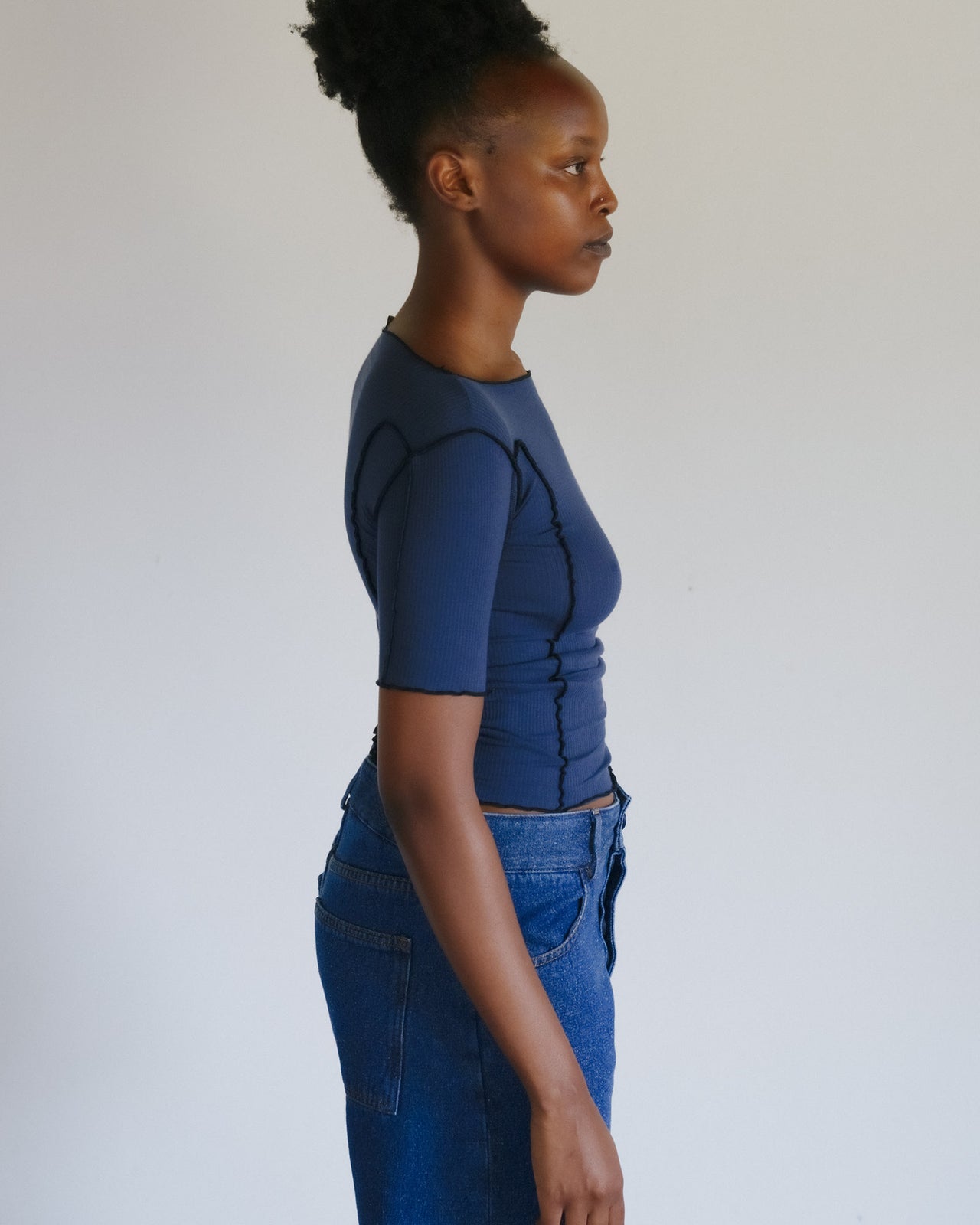 Omato 3/4 Tee Shirt - Organic Cotton Rib - Preston Blue