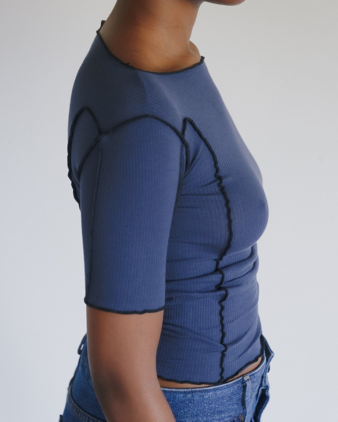 Omato 3/4 Tee Shirt - Organic Cotton Rib - Preston Blue