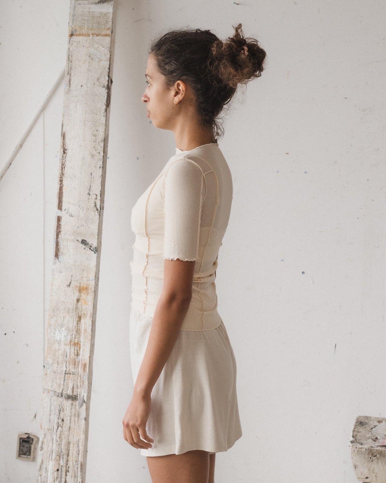 Omato 3/4 Tee Shirt - Organic Cotton Rib - Off White