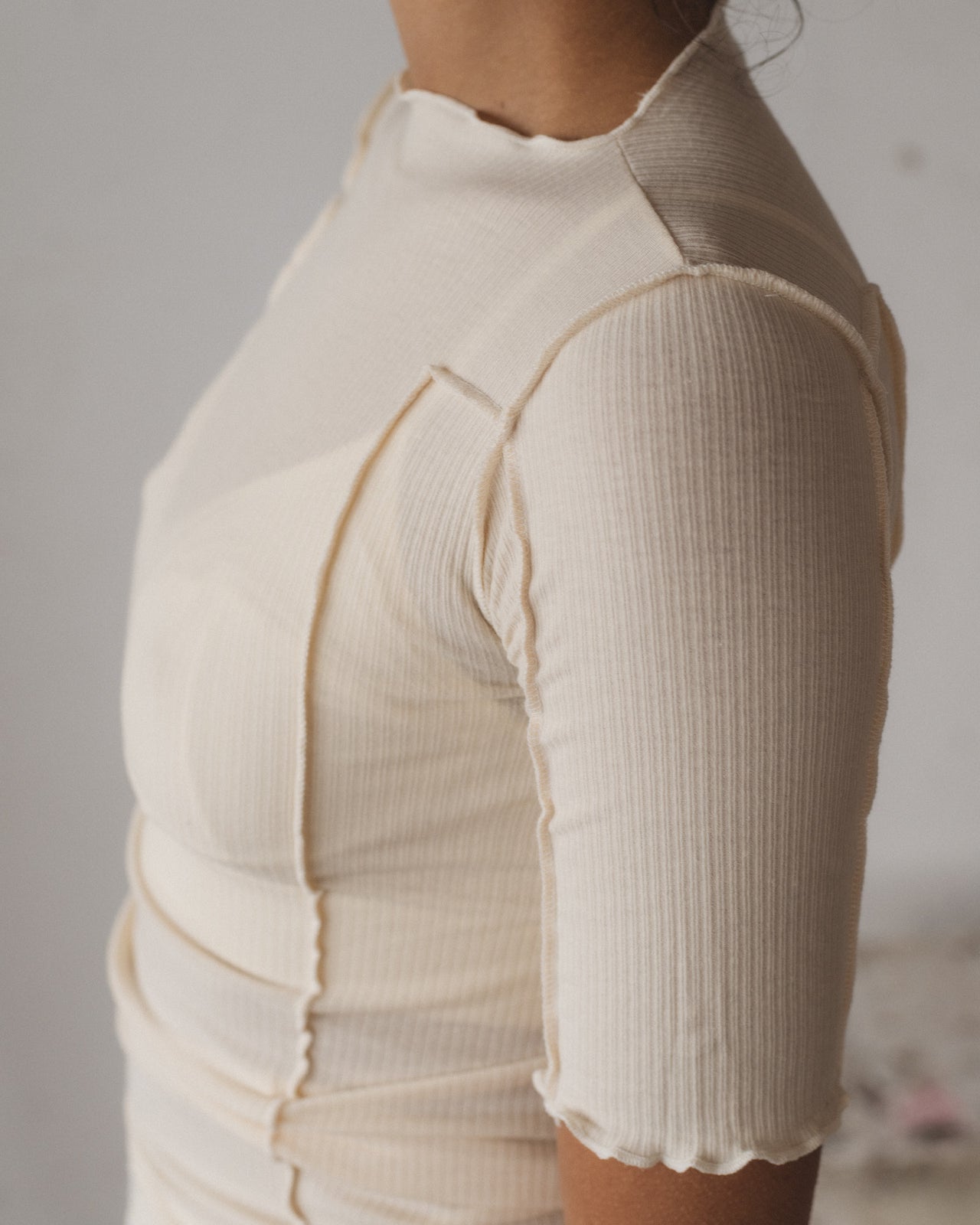 Omato 3/4 Tee Shirt - Organic Cotton Rib - Off White