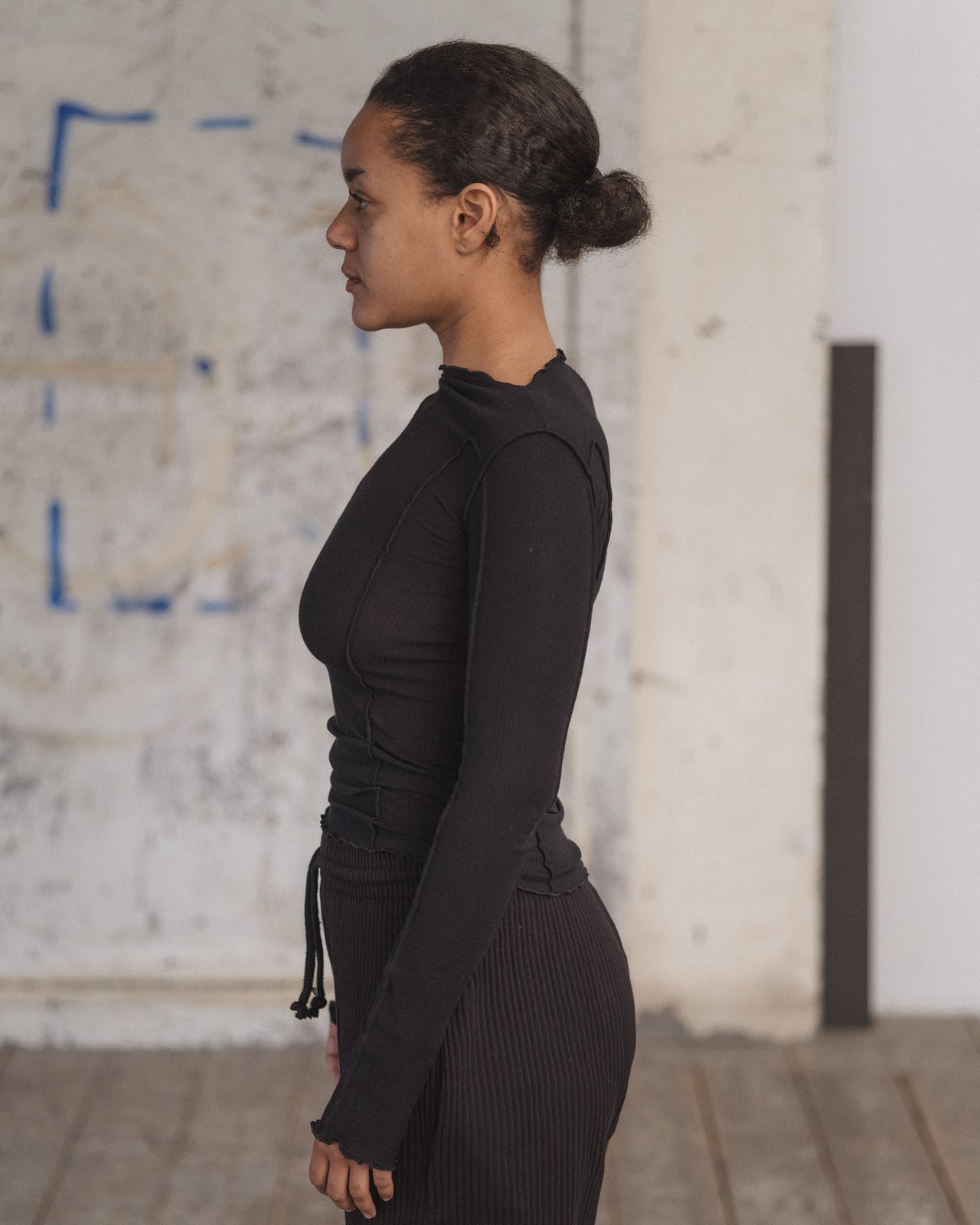 Omato Long Sleeve Tee - Organic Cotton Rib - Black