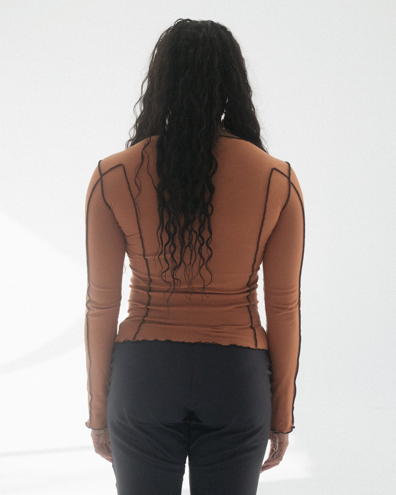 Omato Long Sleeve Tee - Organic Cotton Rib - Dre Orange / Black