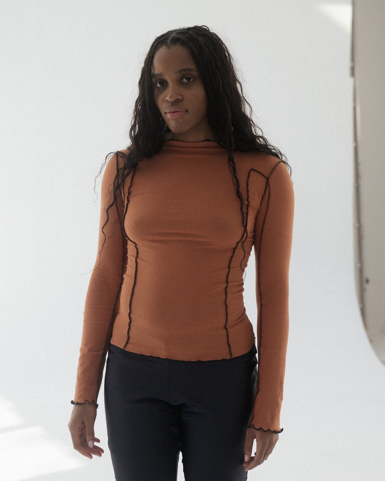 Omato Long Sleeve Tee - Organic Cotton Rib - Dre Orange / Black