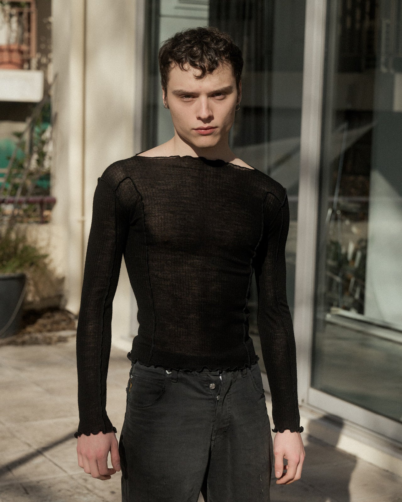 Omato Long Sleeve Tee - Fine Wool Rib - Black