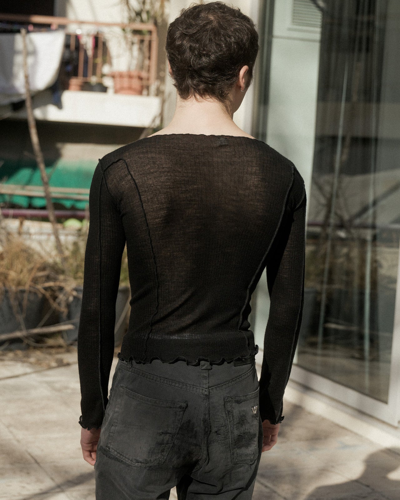 Omato Long Sleeve Tee - Fine Wool Rib - Black