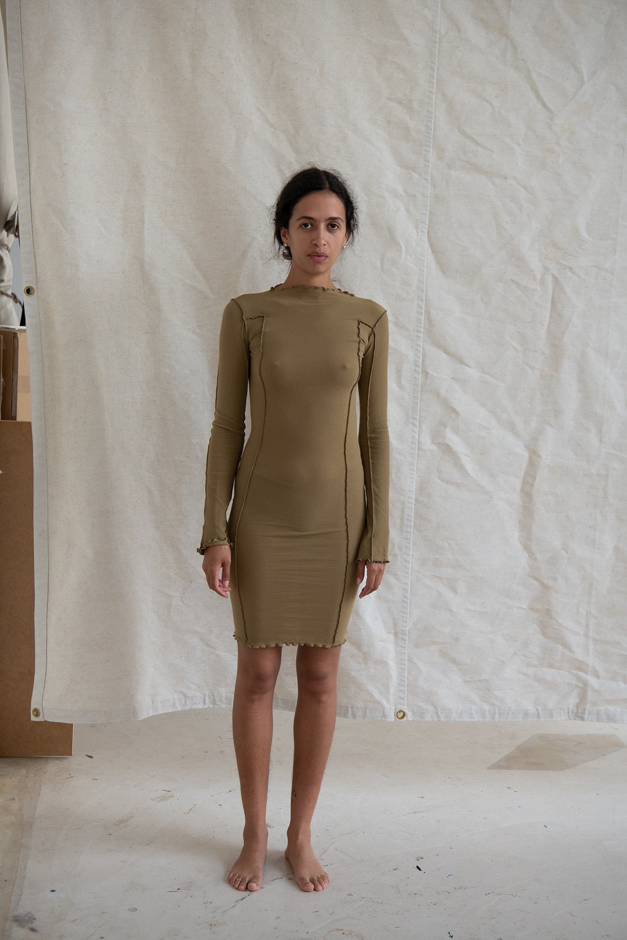 Omato Long Sleeve Dress - OrganIc Cotton Rib - Jade Brown
