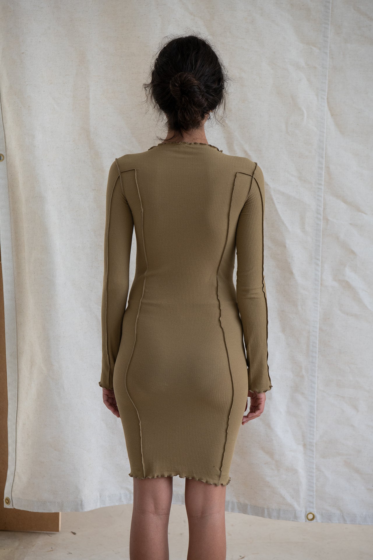 Omato Long Sleeve Dress - OrganIc Cotton Rib - Jade Brown