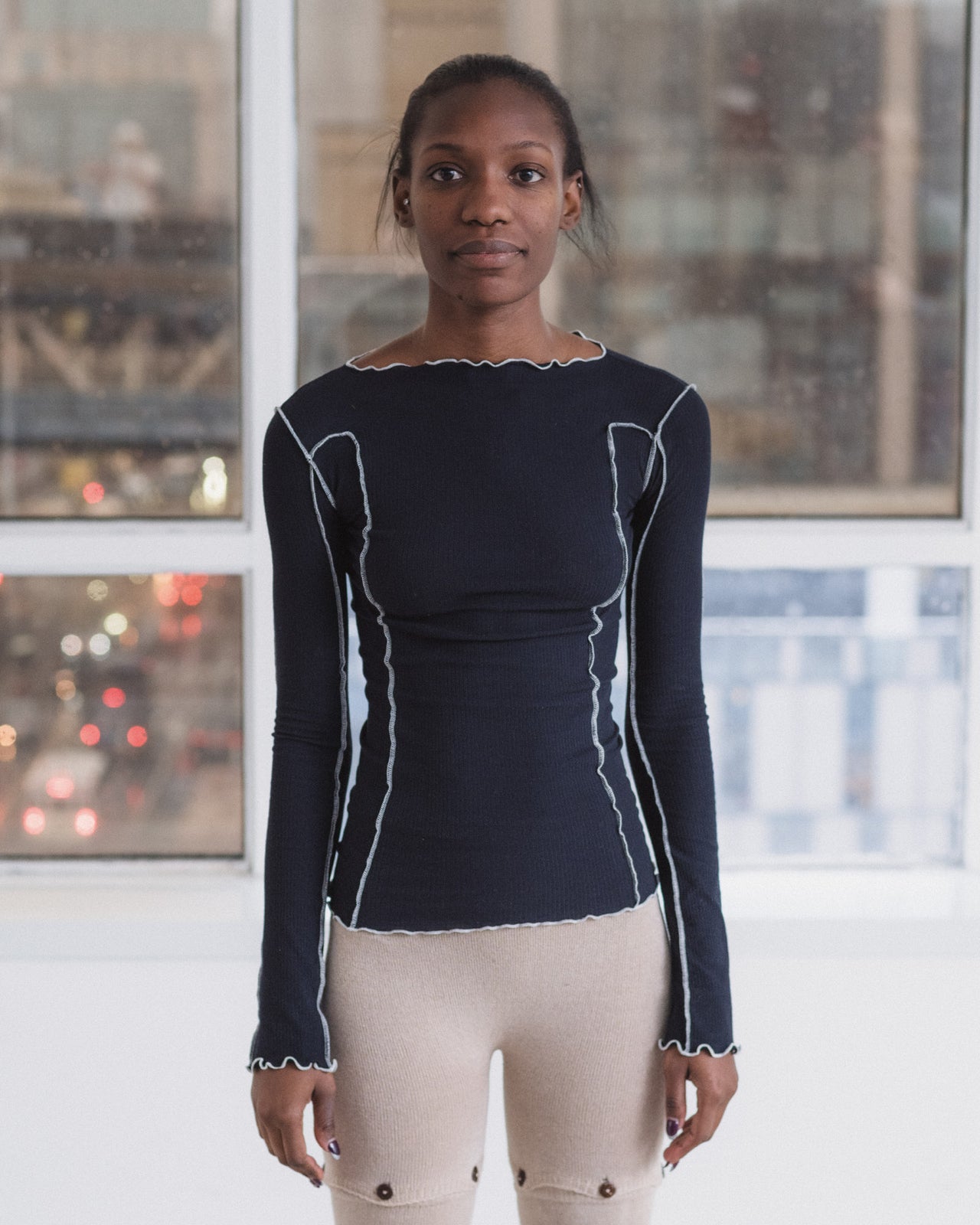 Omato Long Sleeve Tee - Organic Cotton Rib - Murano Navy / Undyed