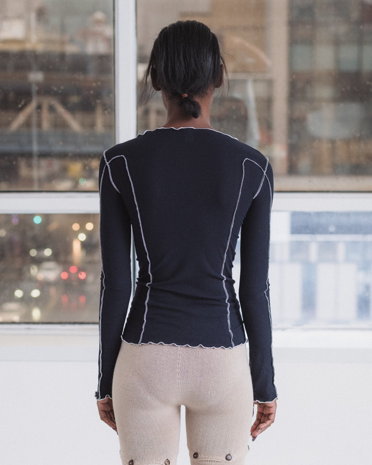 Omato Long Sleeve Tee - Organic Cotton Rib - Murano Navy / Undyed