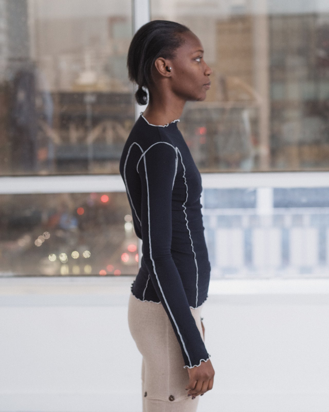 Omato Long Sleeve Tee - Organic Cotton Rib - Murano Navy / Undyed