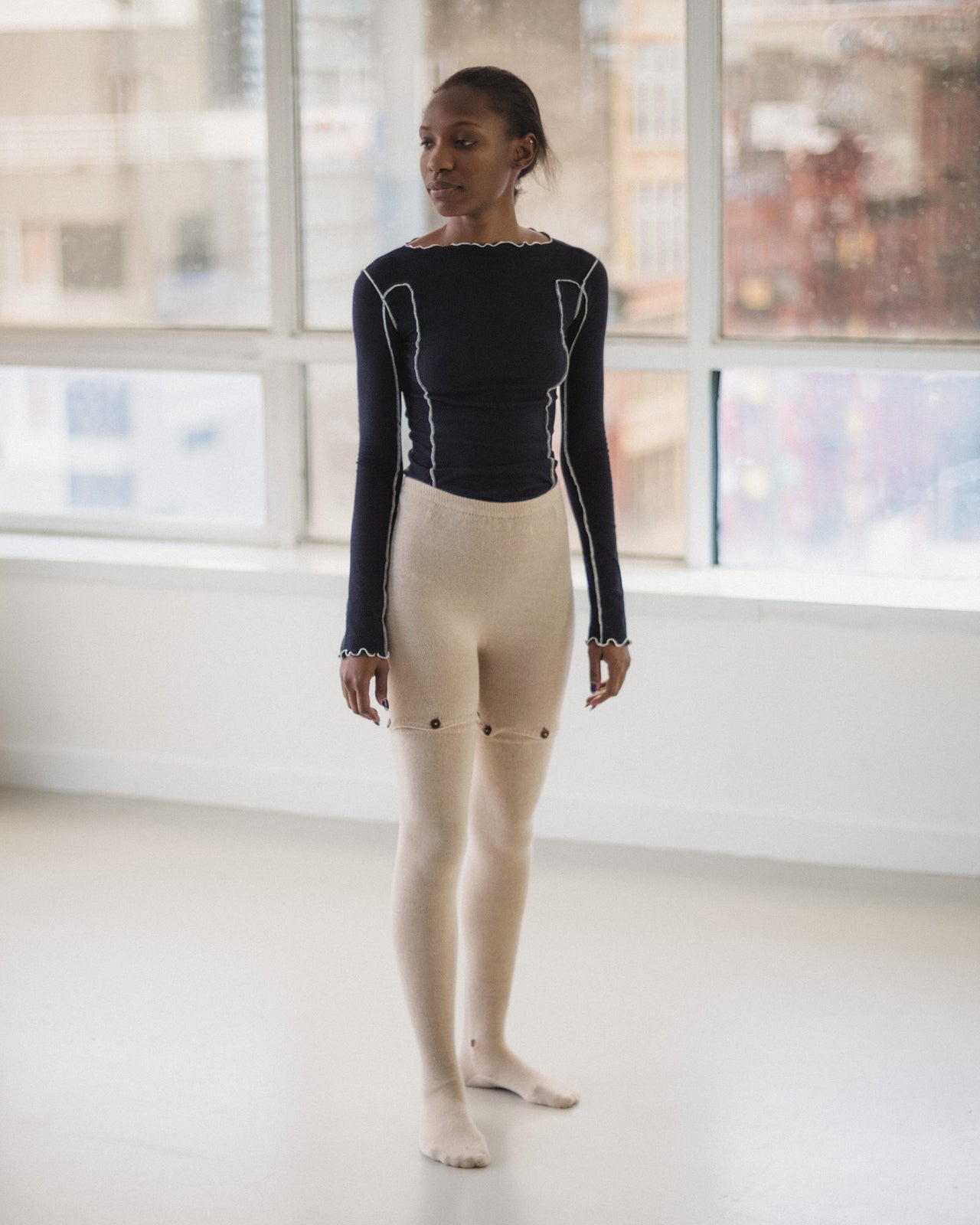 Omato Long Sleeve Tee - Organic Cotton Rib - Murano Navy / Undyed