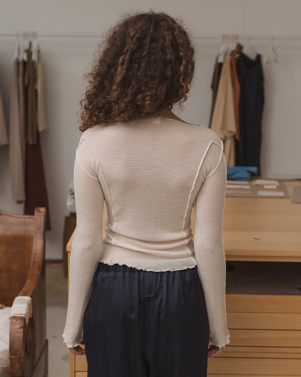 Omato Long Sleeve Tee - Fine Wool Rib - Undyed