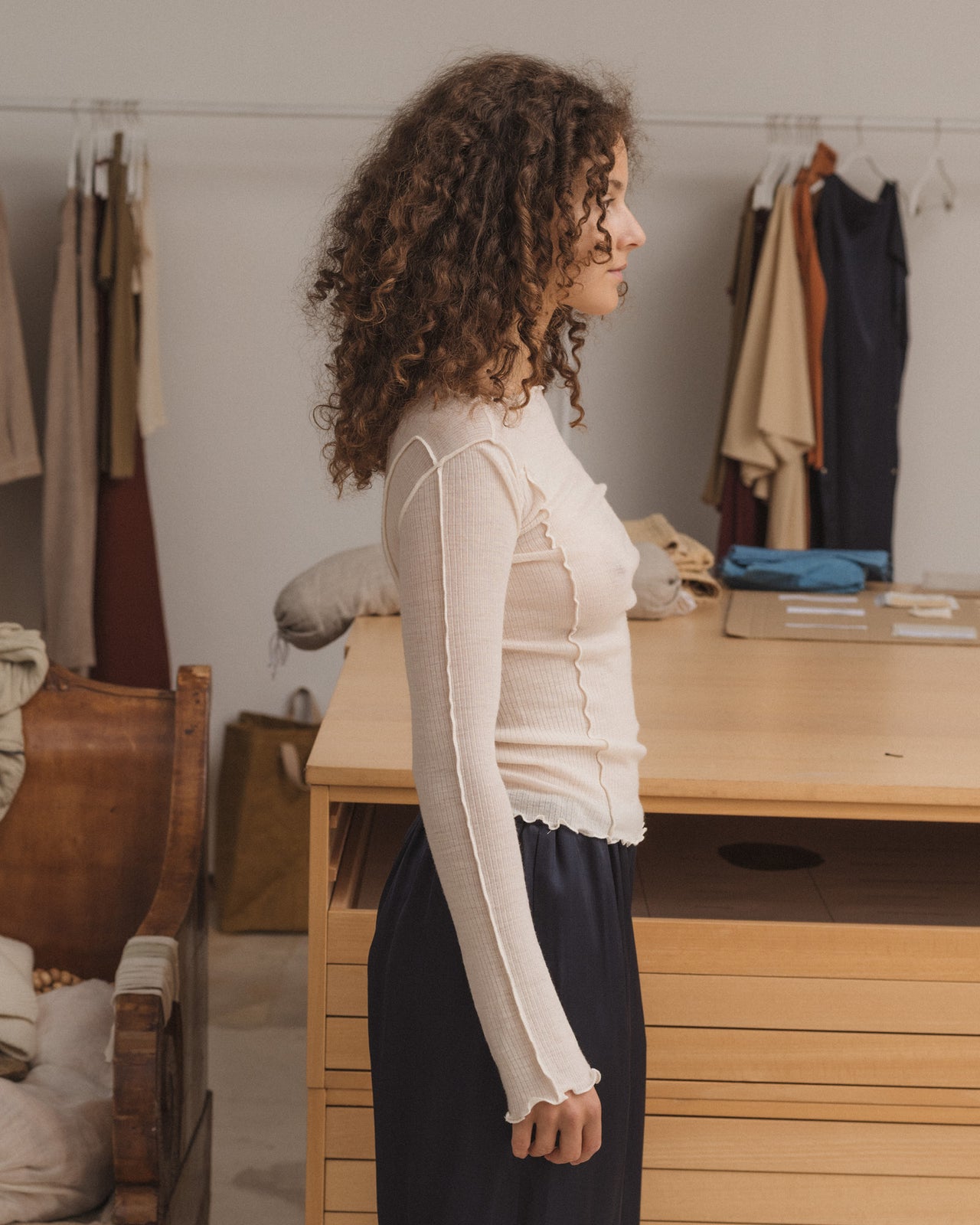 Omato Long Sleeve Tee - Fine Wool Rib - Undyed