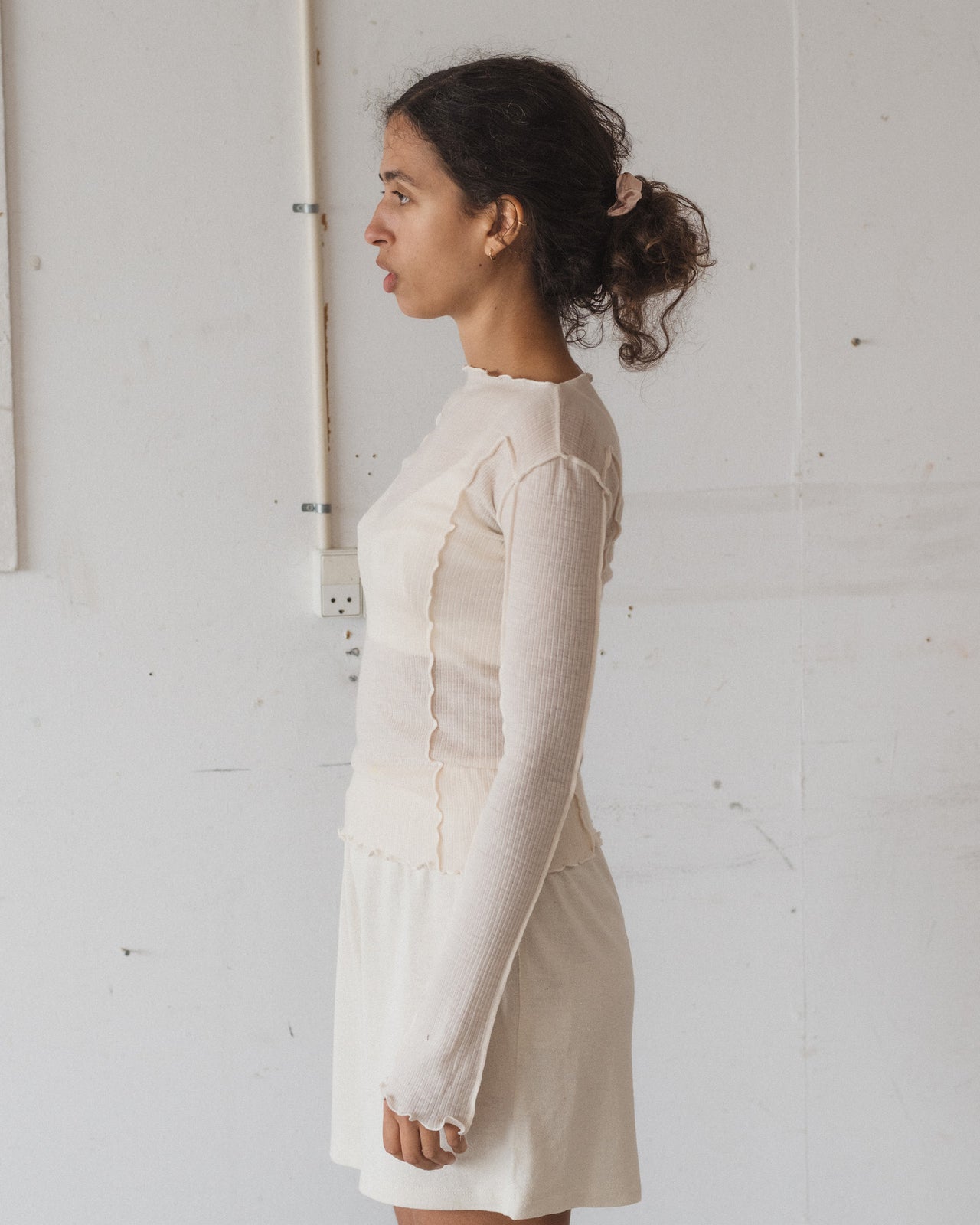 Omato Long Sleeve Tee - Fine Wool Rib - Undyed