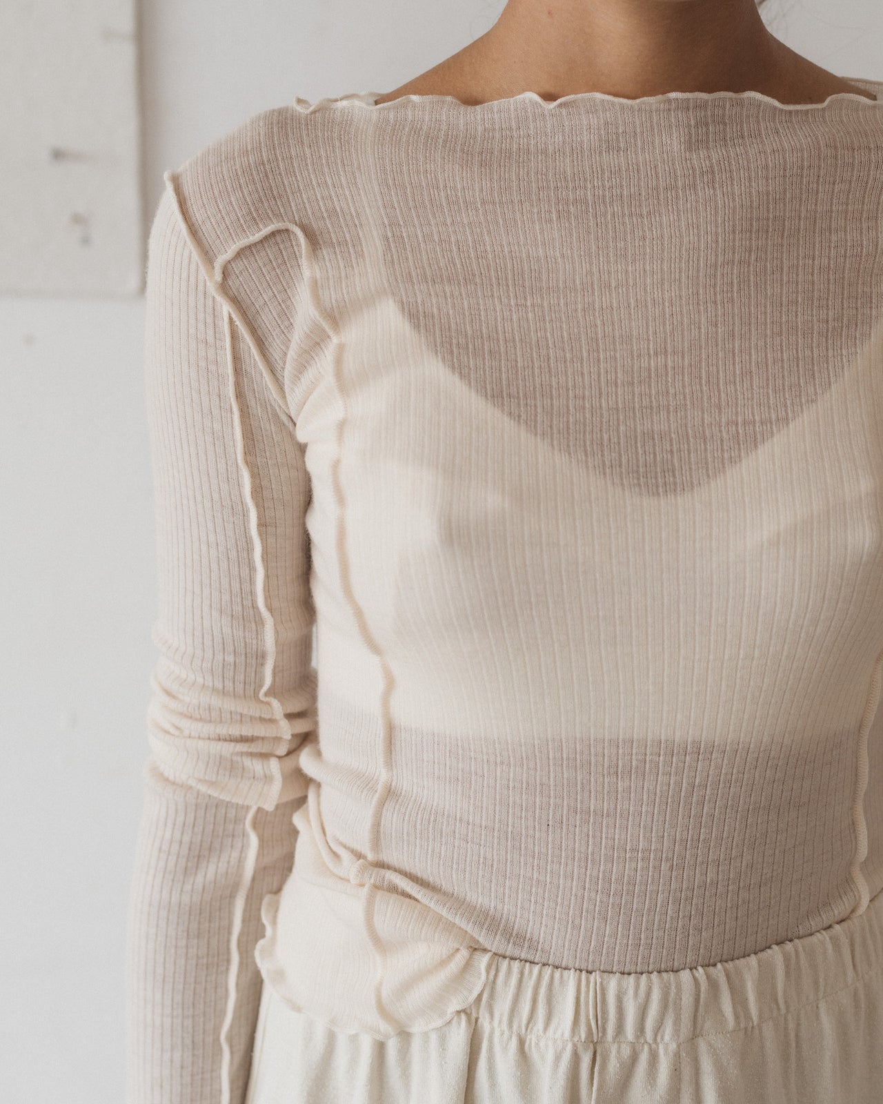 Omato Long Sleeve Tee - Fine Wool Rib - Undyed