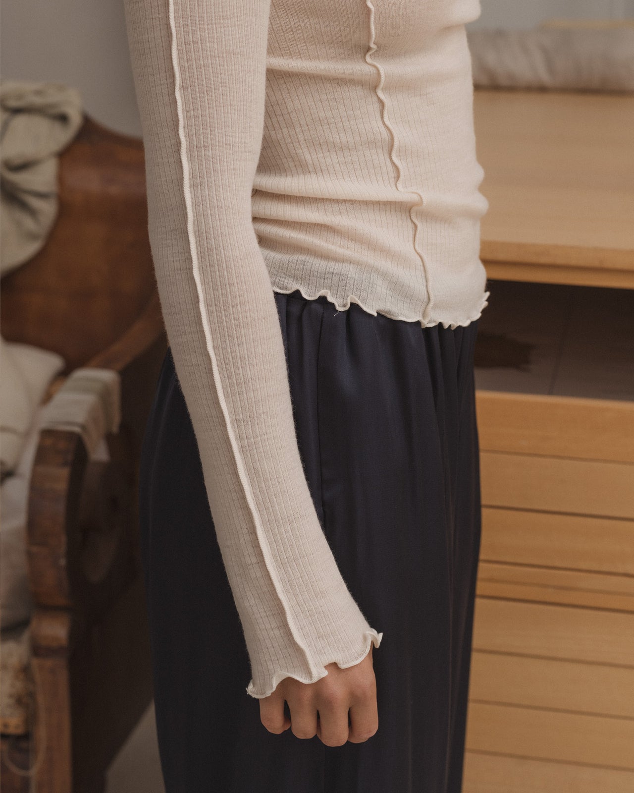 Omato Long Sleeve Tee - Fine Wool Rib - Undyed