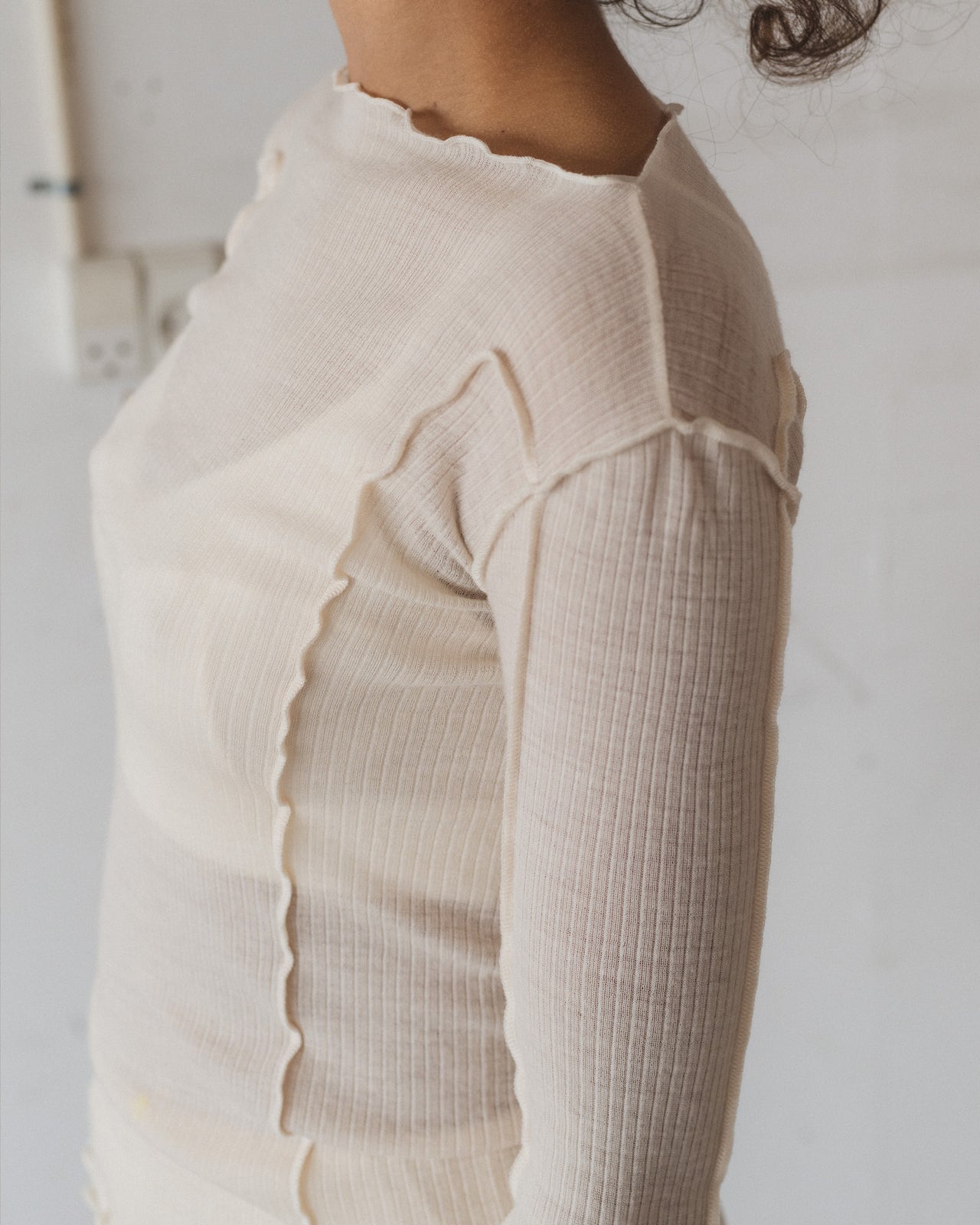 Omato Long Sleeve Tee - Fine Wool Rib - Undyed