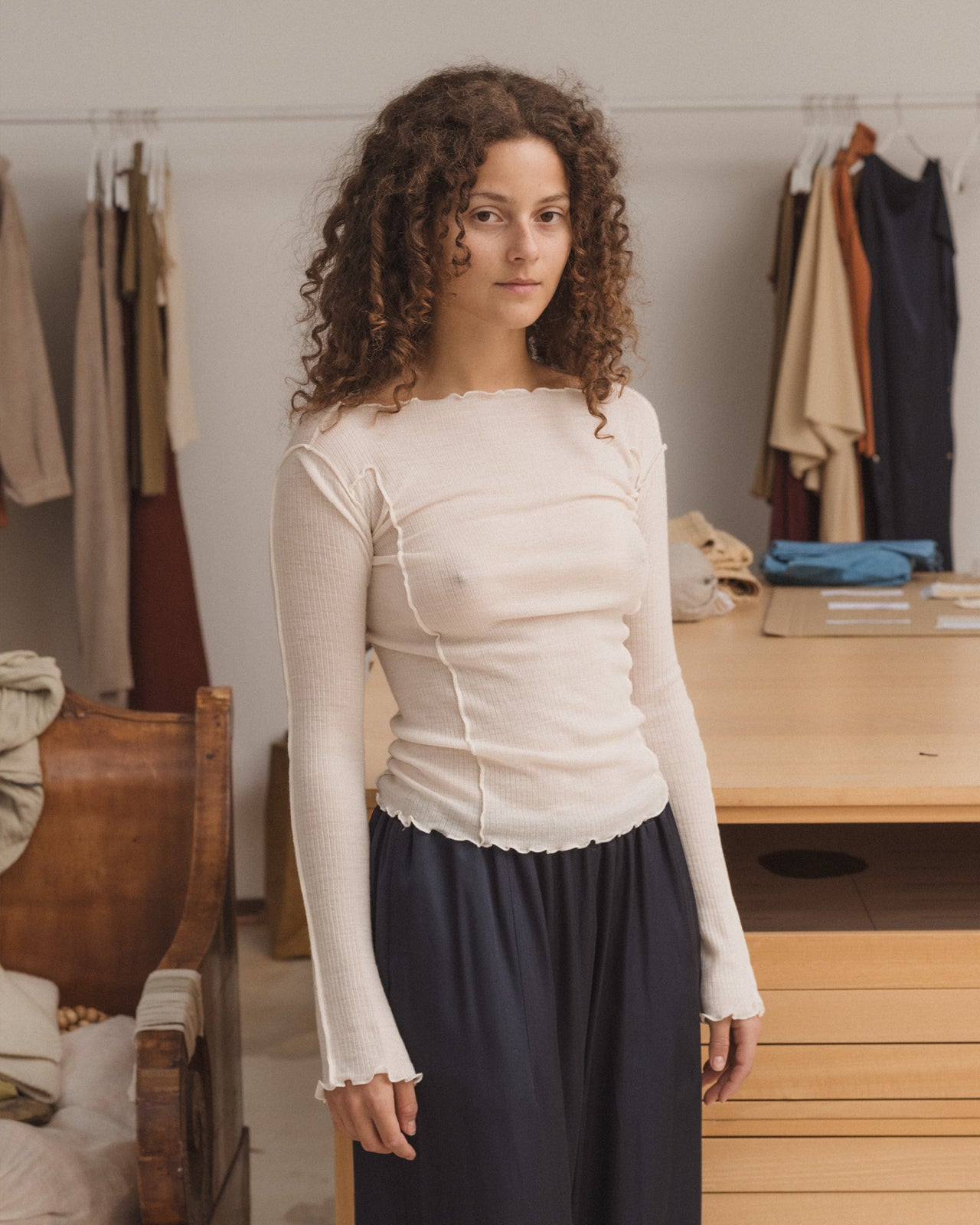 Omato Long Sleeve Tee - Fine Wool Rib - Undyed