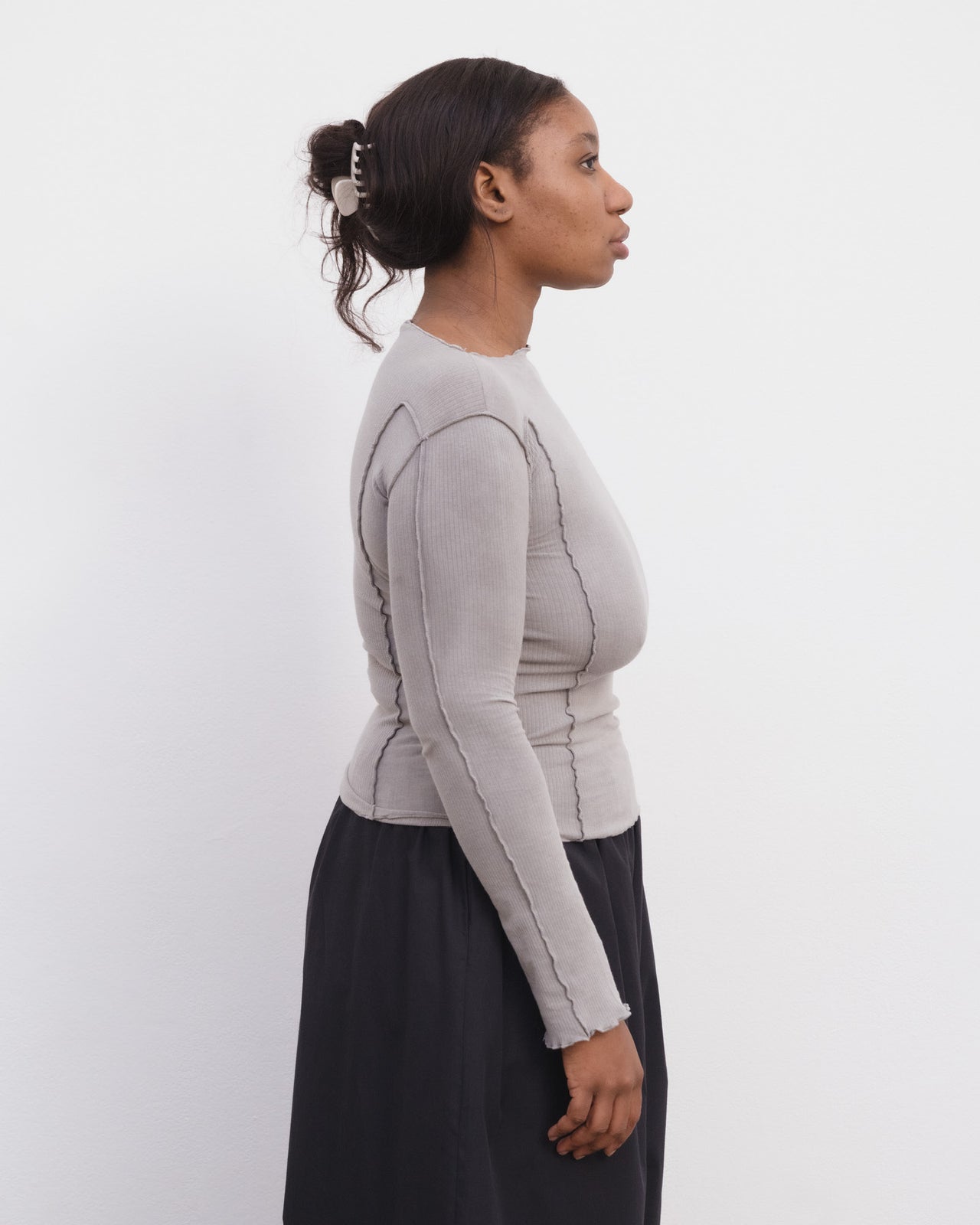 Omato Long Sleeve Tee - Organic Cotton Rib - Elie Grey