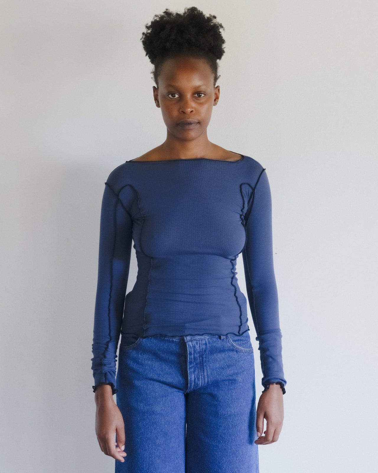 Omato Long Sleeve Tee - Organic Cotton Rib - Preston Blue