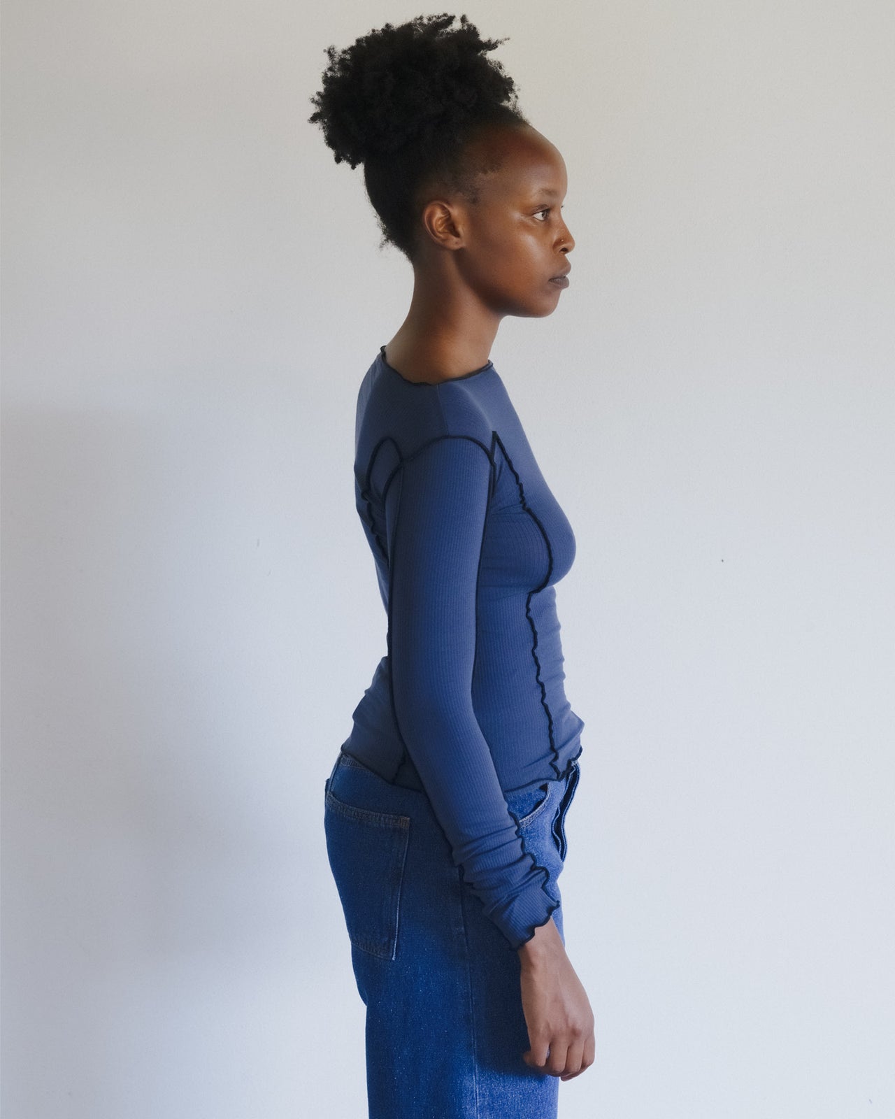 Omato Long Sleeve Tee - Organic Cotton Rib - Preston Blue