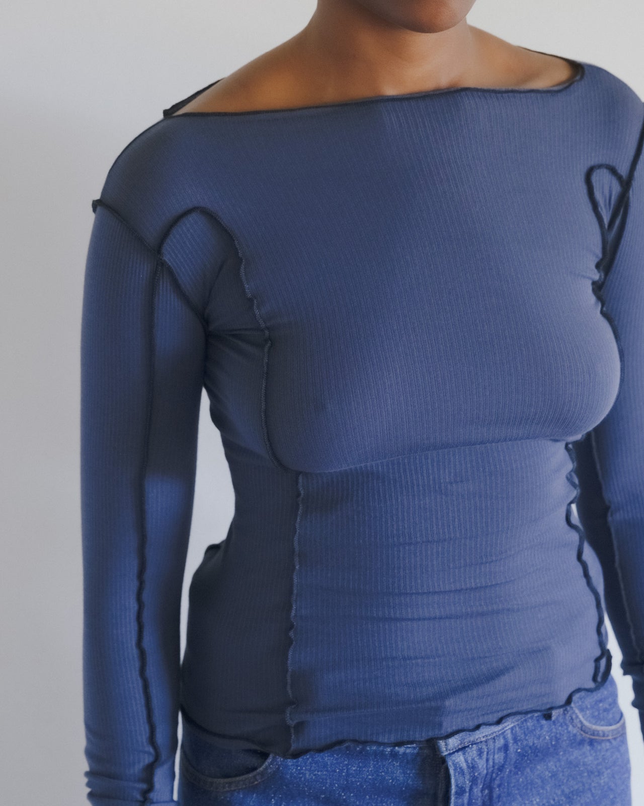 Omato Long Sleeve Tee - Organic Cotton Rib - Preston Blue