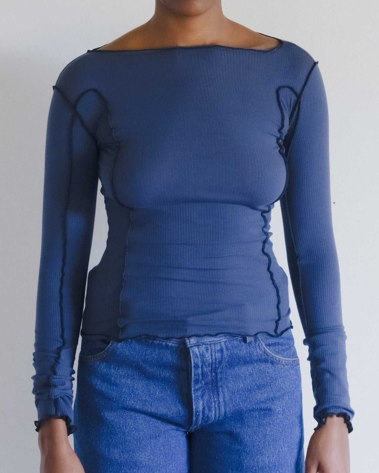 Omato Long Sleeve Tee - Organic Cotton Rib - Preston Blue