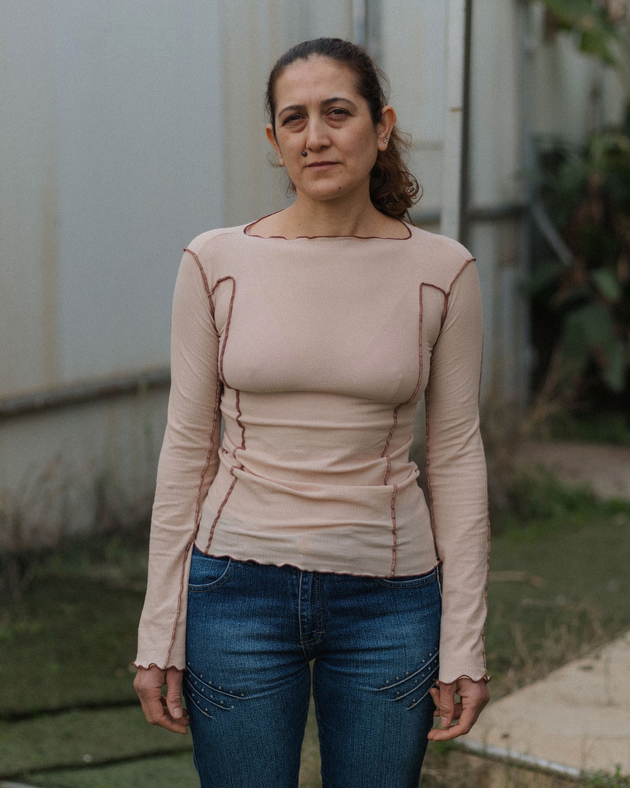 Omato Long Sleeve Tee - Organic Cotton Rib - Tin Beige / Ocular