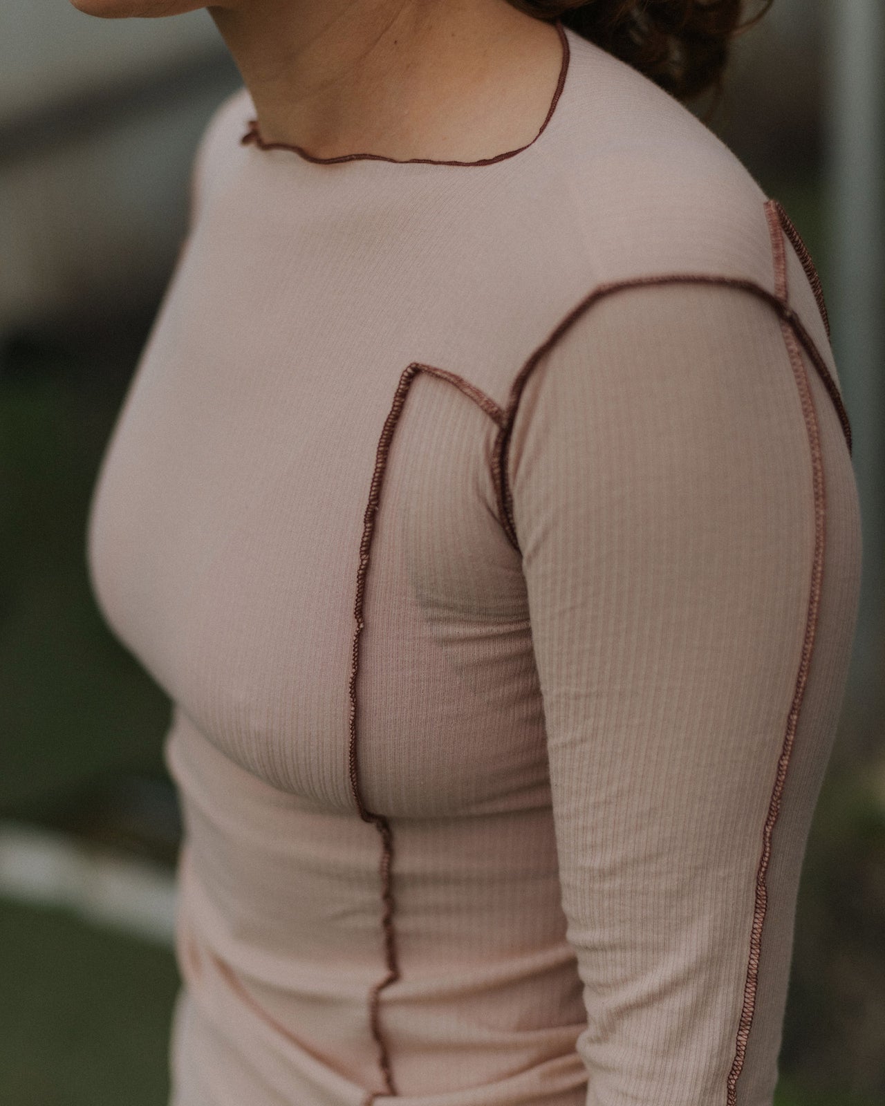 Omato Long Sleeve Tee - Organic Cotton Rib - Tin Beige / Ocular