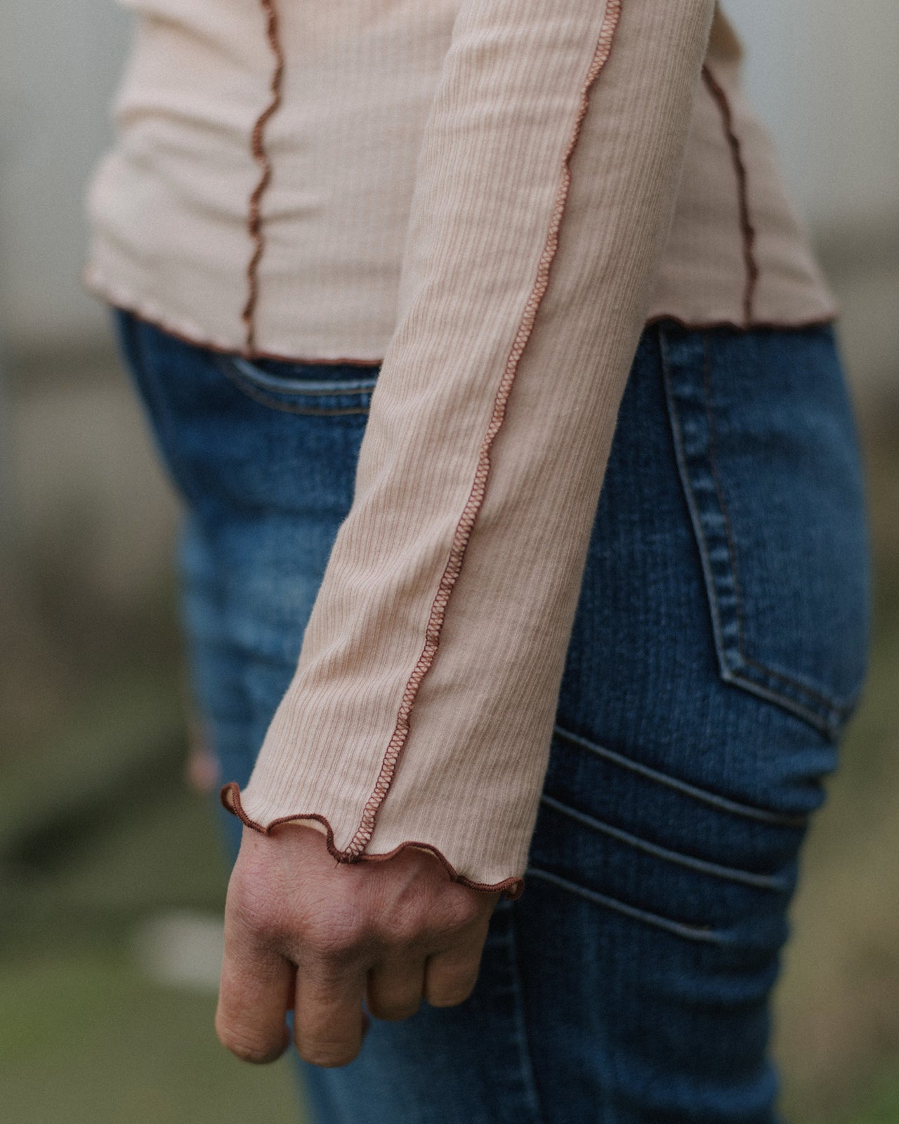 Omato Long Sleeve Tee - Organic Cotton Rib - Tin Beige / Ocular