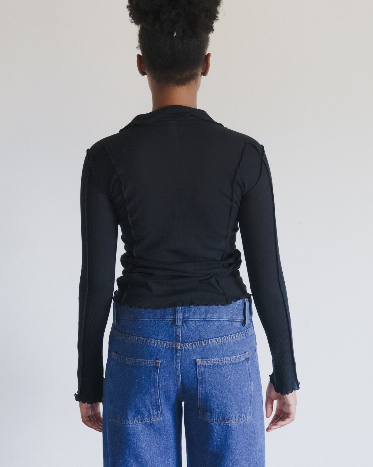 Omato Polo Long Sleeve Tee - Organic Cotton Rib - Black