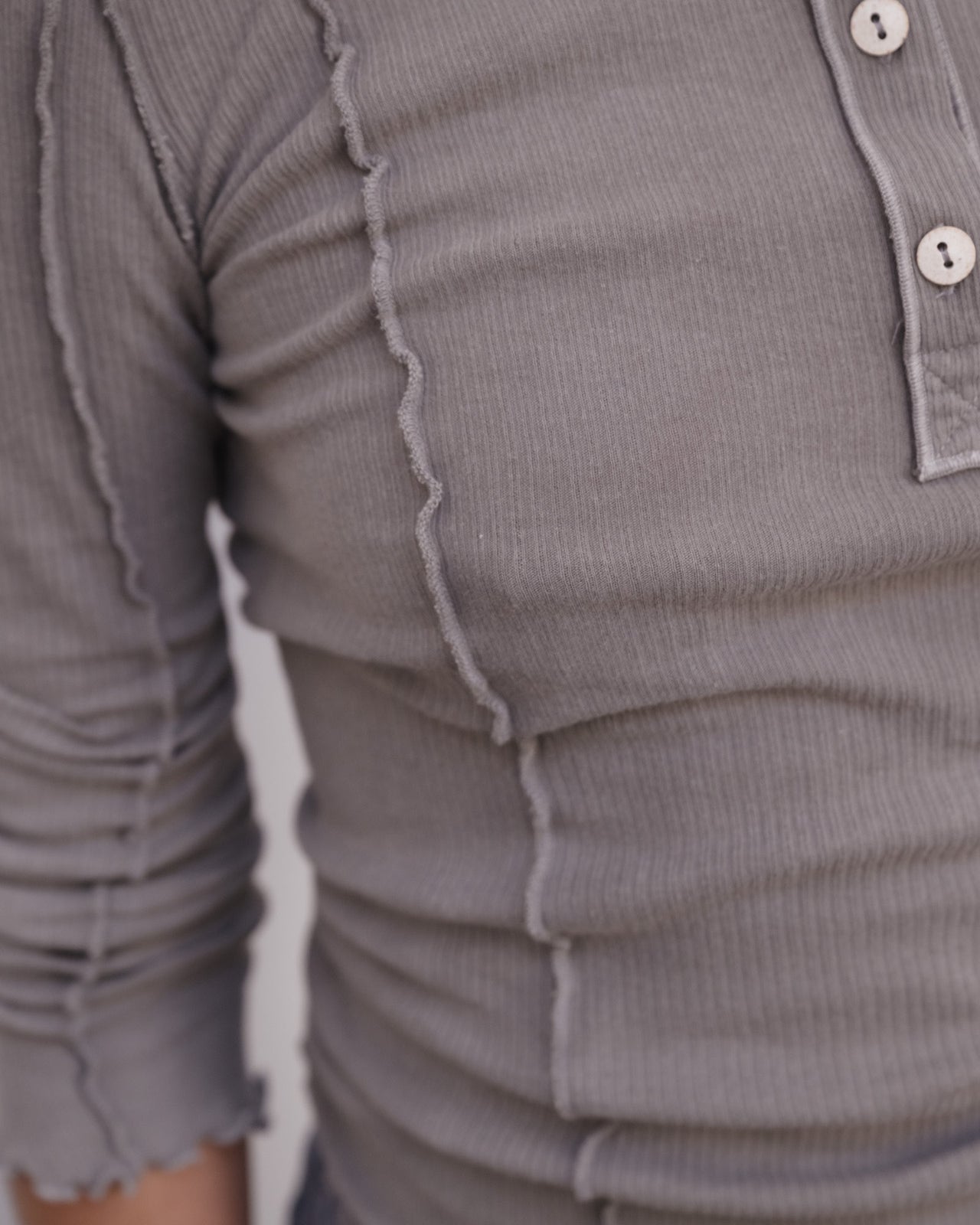Omato Polo Long Sleeve Tee - Organic Cotton Rib - Elie Grey