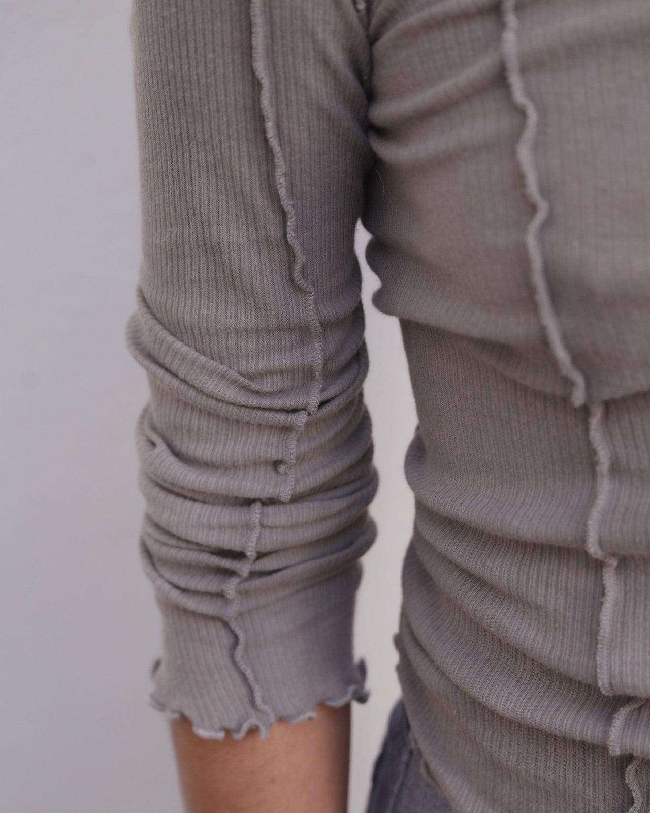 Omato Polo Long Sleeve Tee - Organic Cotton Rib - Elie Grey