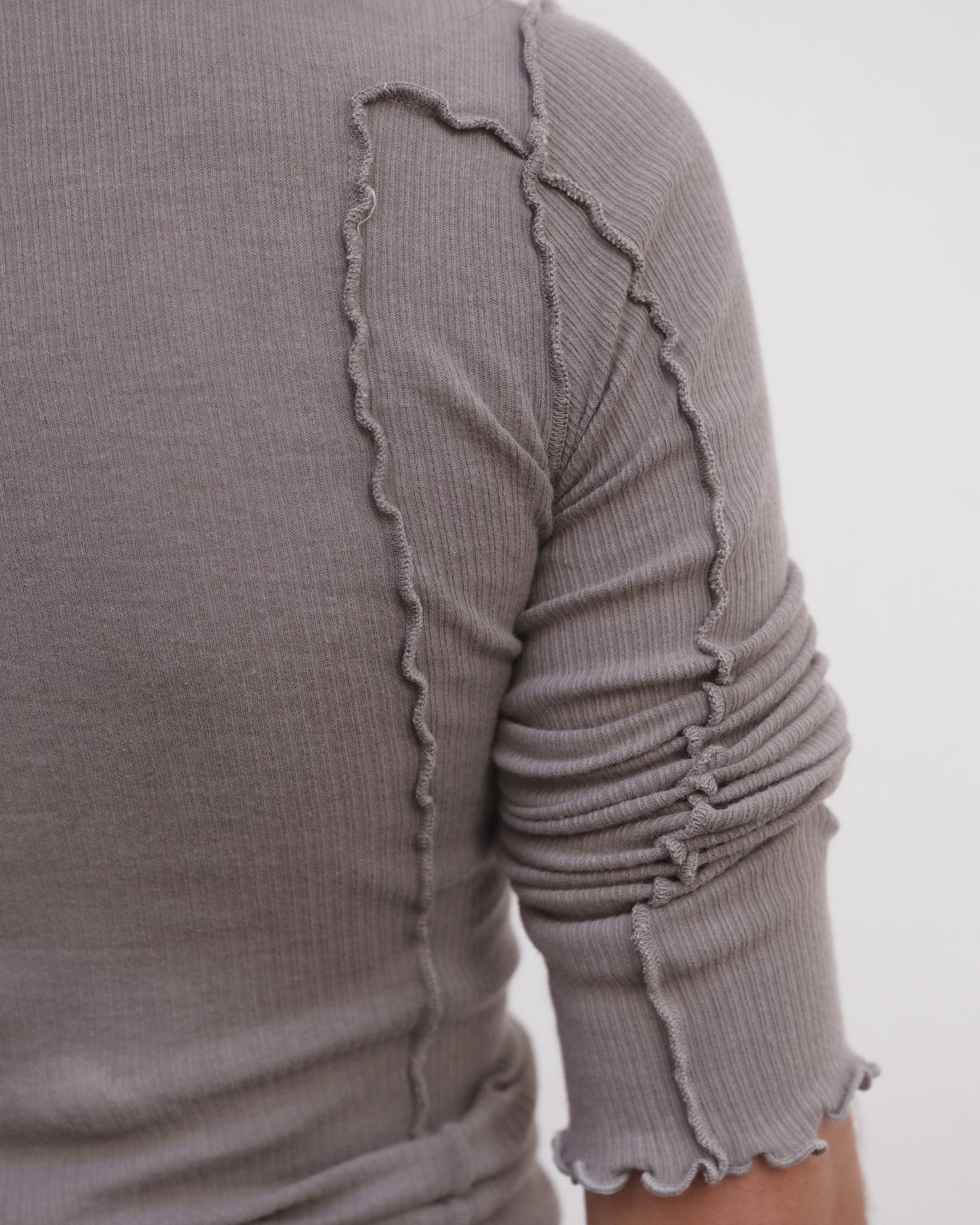 Omato Polo Long Sleeve Tee - Organic Cotton Rib - Elie Grey