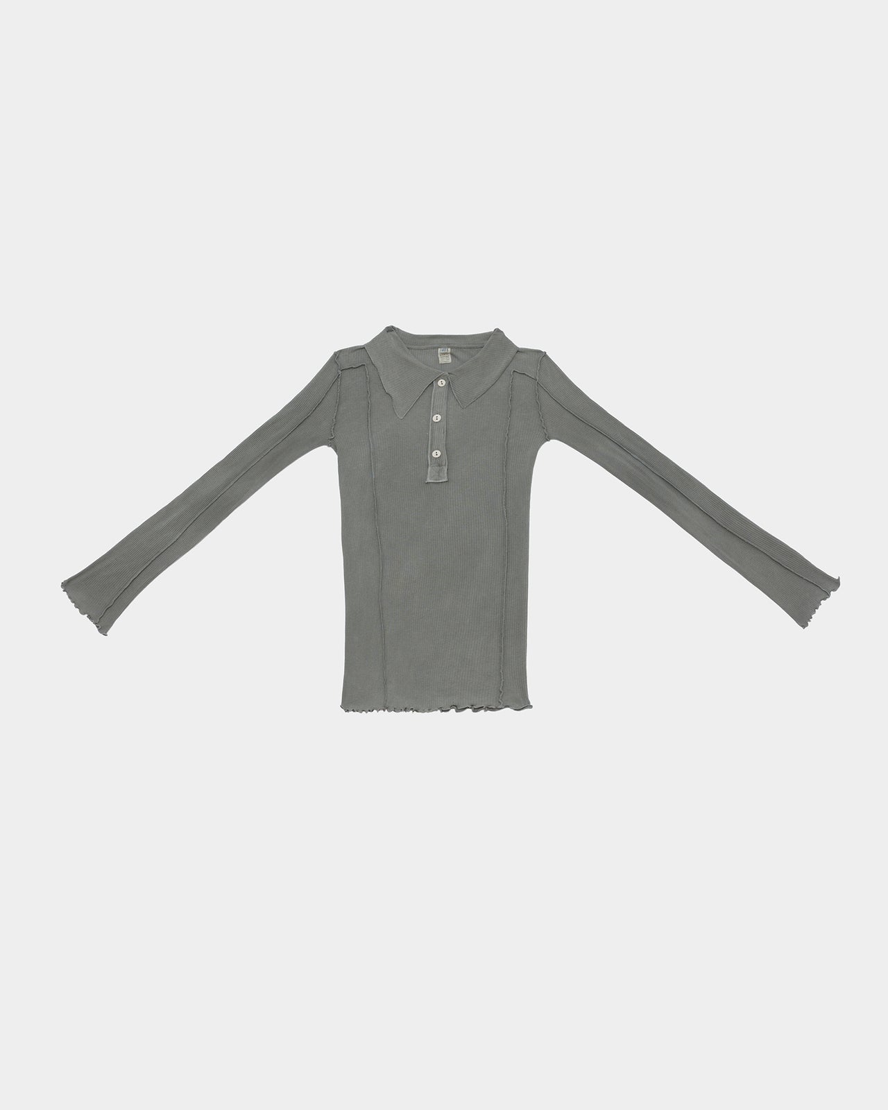 Omato Polo Long Sleeve Tee - Organic Cotton Rib - Elie Grey