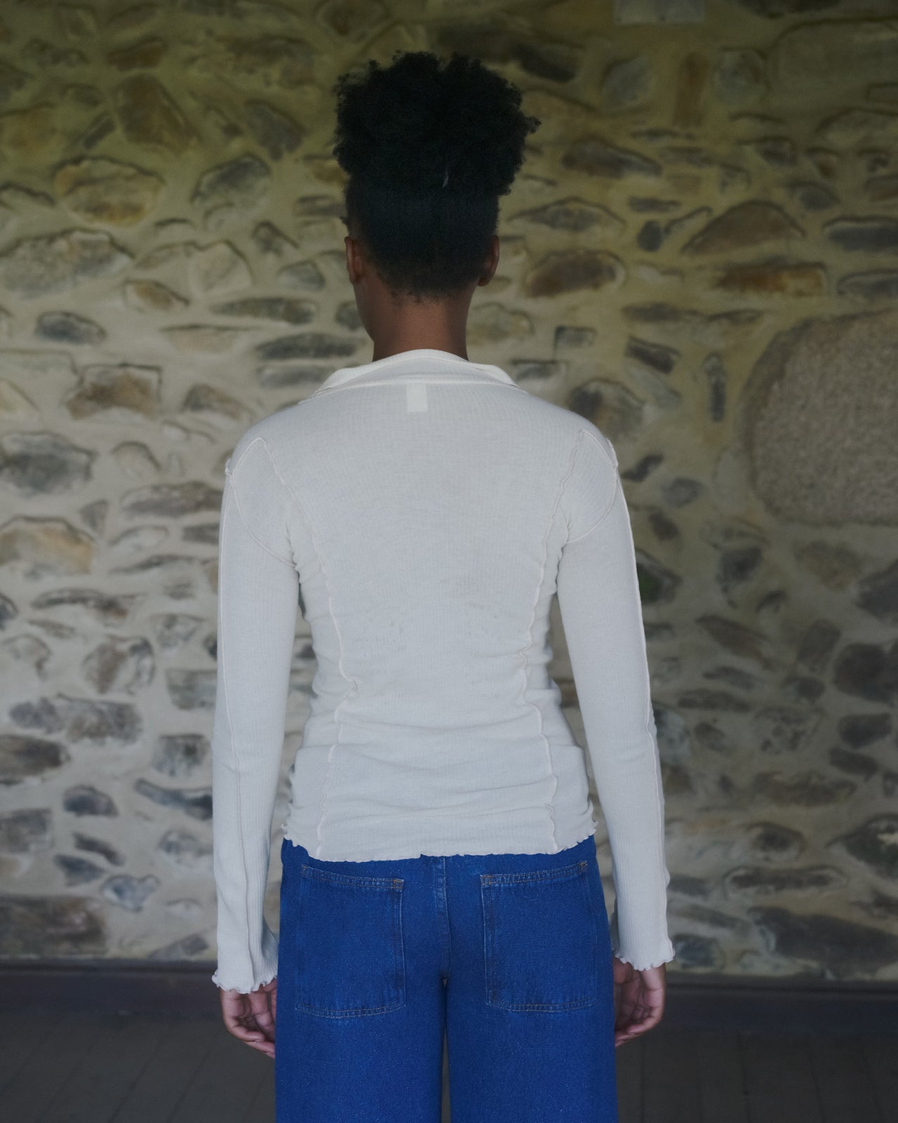 Omato Polo Long Sleeve Tee - Organic Cotton Rib - Off White