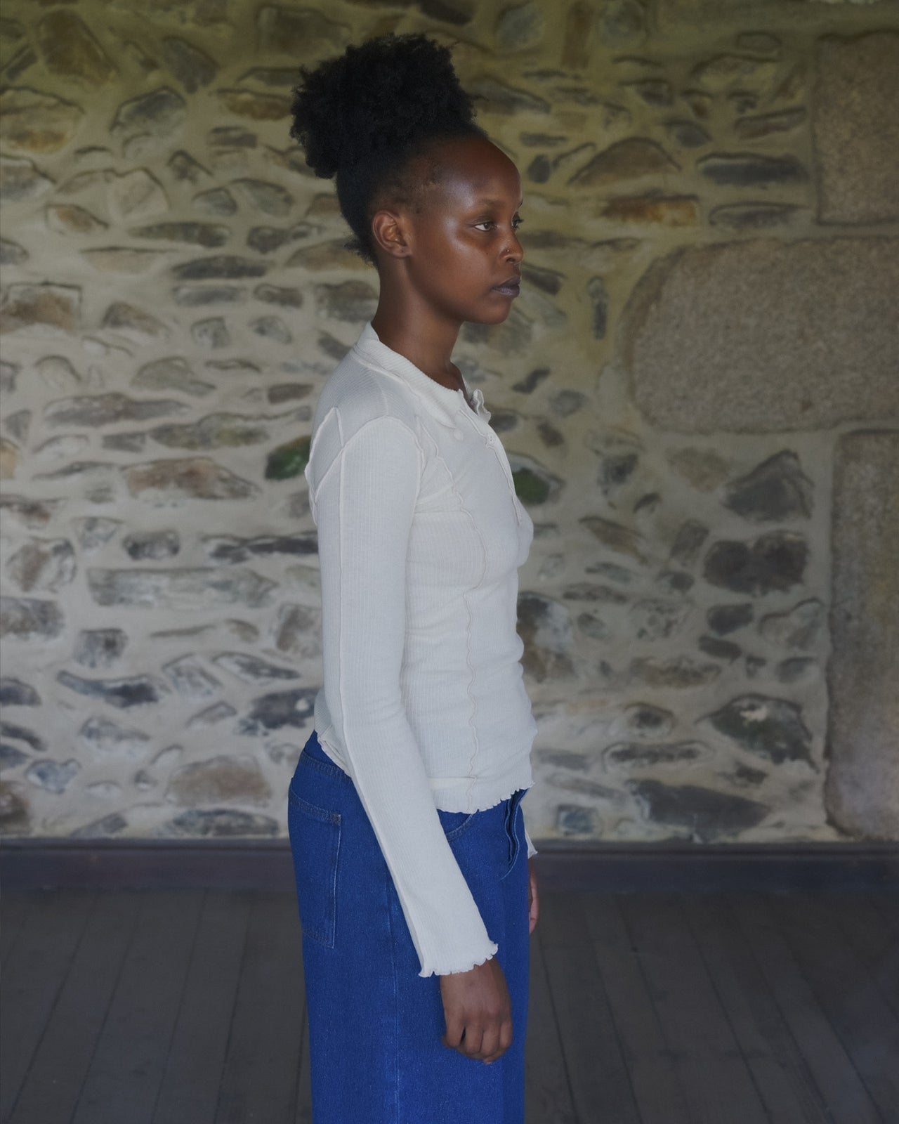 Omato Polo Long Sleeve Tee - Organic Cotton Rib - Off White