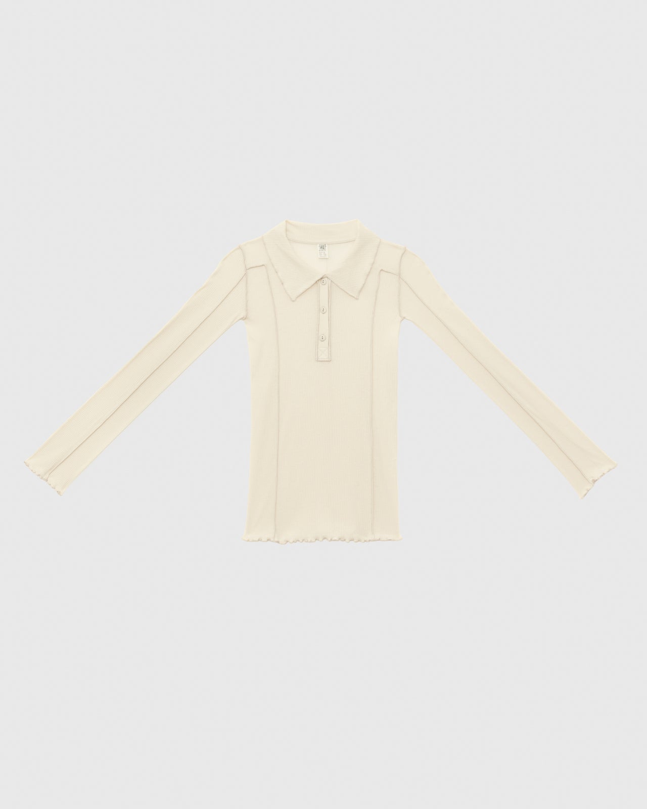 Omato Polo Long Sleeve Tee - Organic Cotton Rib - Off White