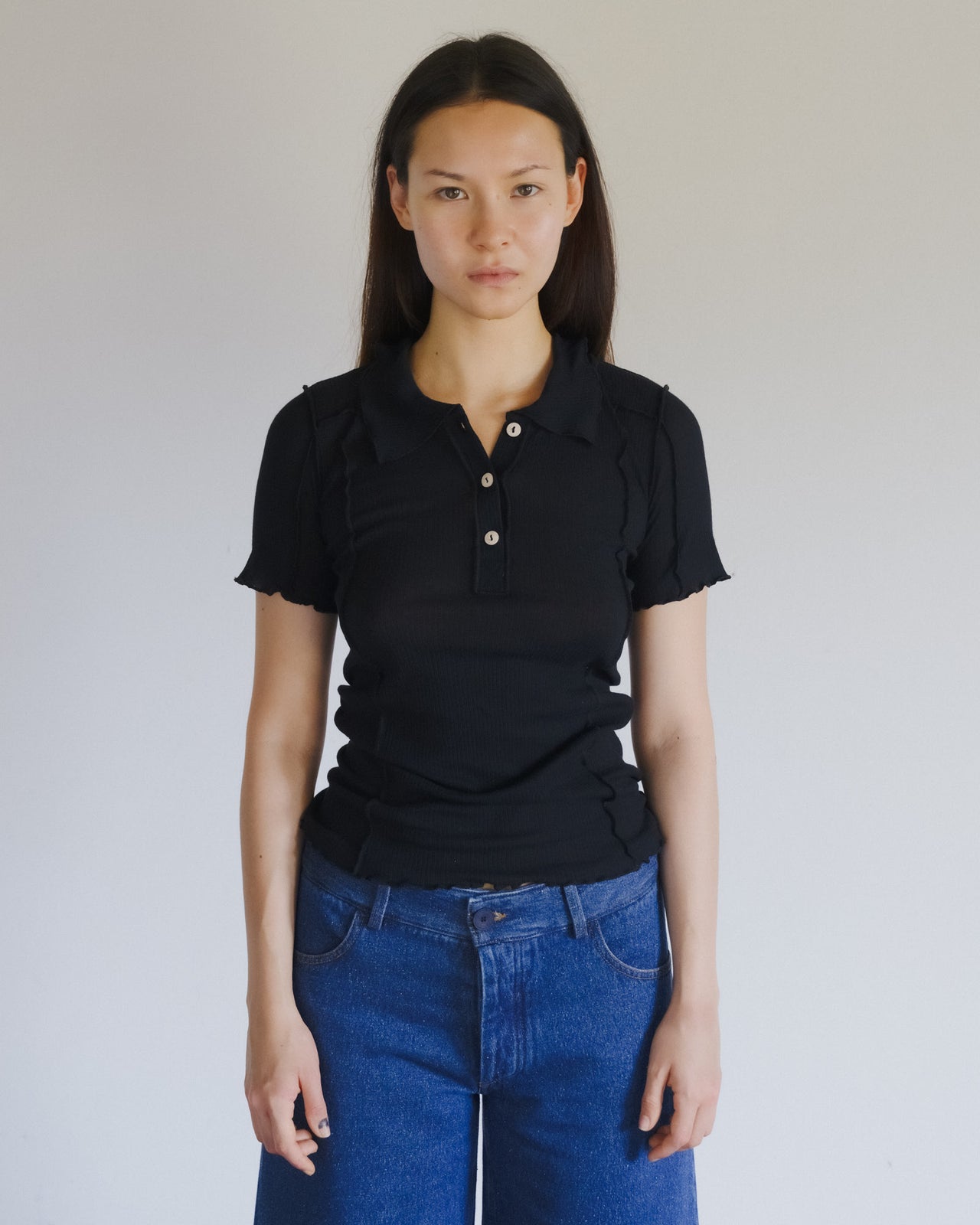 Omato Polo Tee Shirt - Organic Cotton Rib - Black
