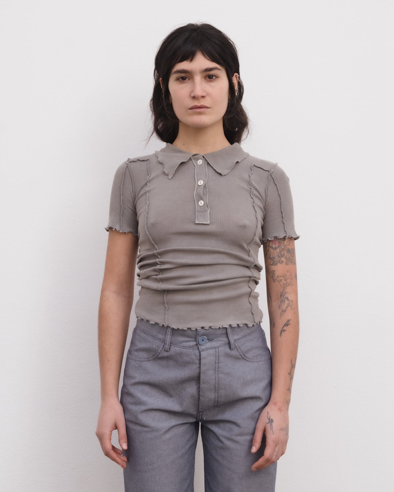 Omato Polo Tee Shirt - Organic Cotton Rib - Elie Grey