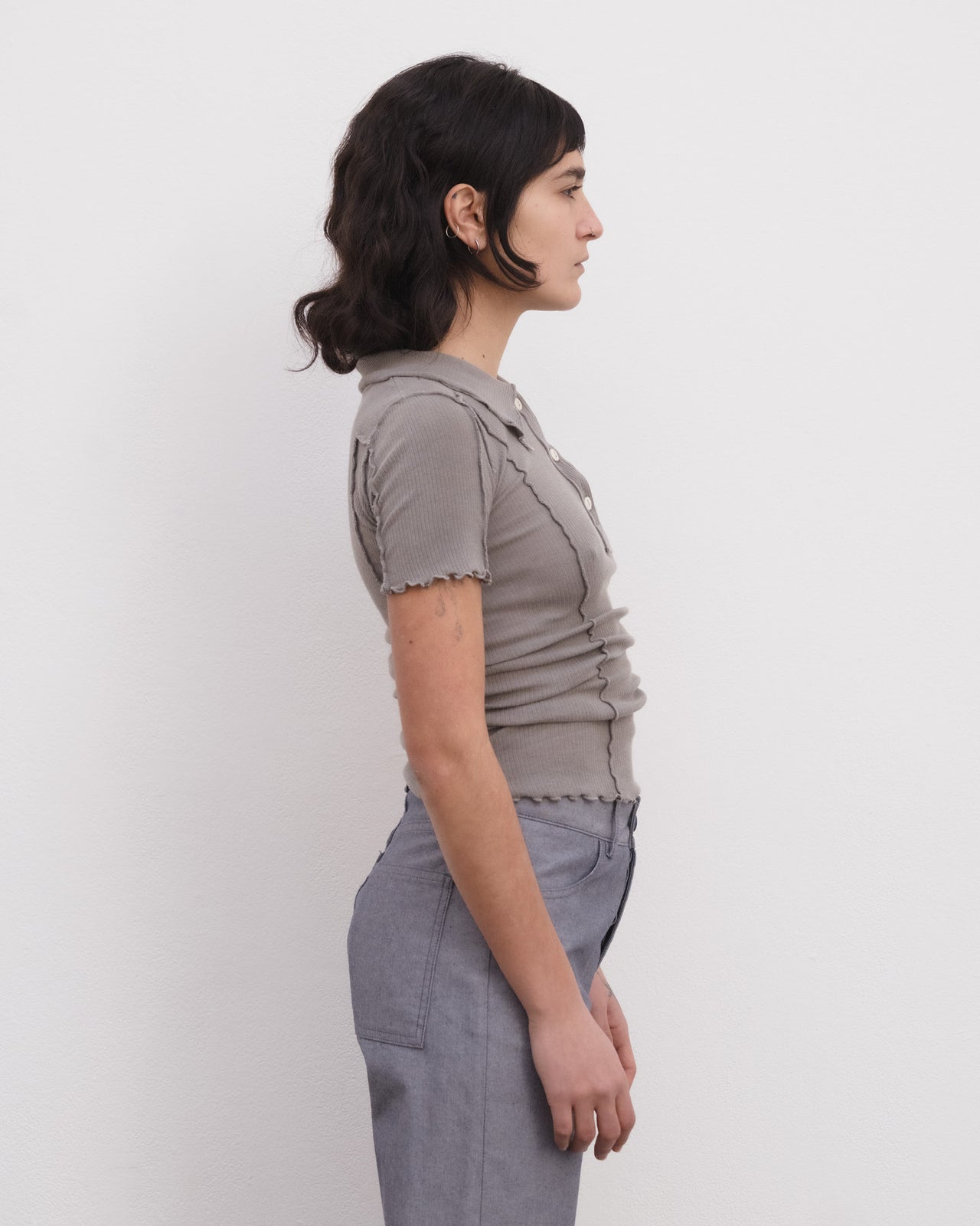 Omato Polo Tee Shirt - Organic Cotton Rib - Elie Grey
