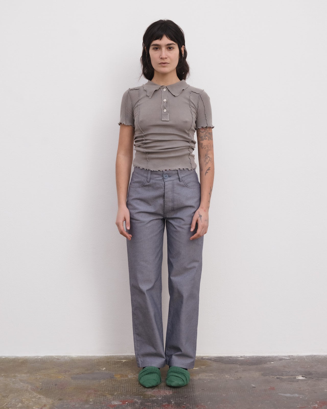 Omato Polo Tee Shirt - Organic Cotton Rib - Elie Grey