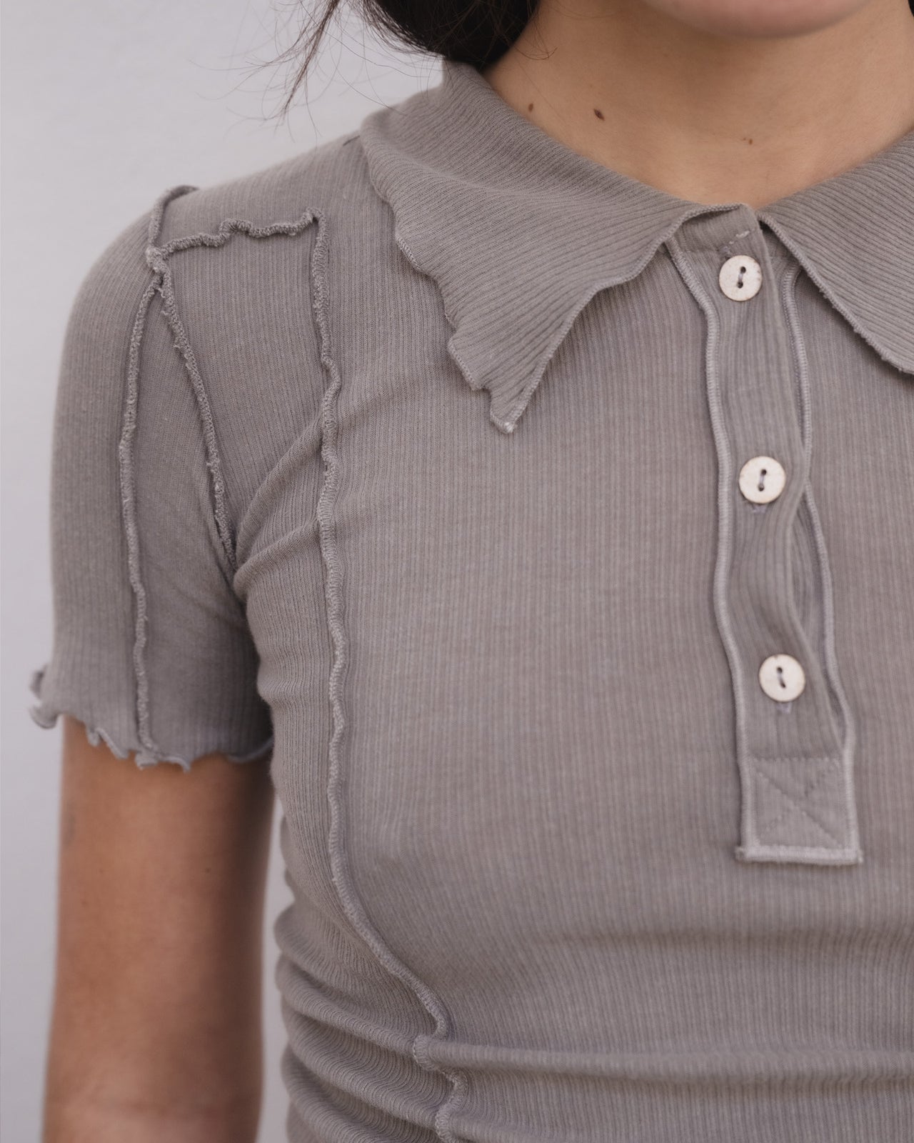 Omato Polo Tee Shirt - Organic Cotton Rib - Elie Grey