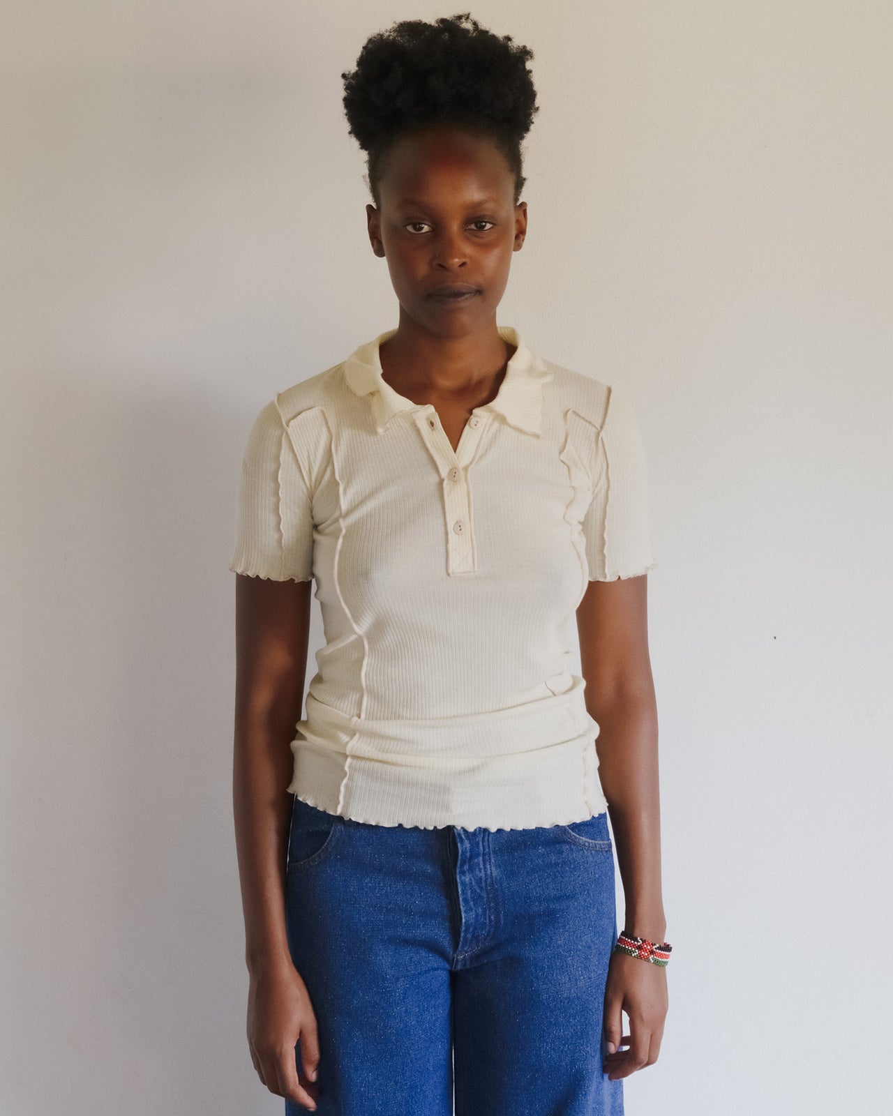 Omato Polo Tee Shirt - Organic Cotton Rib - Off White