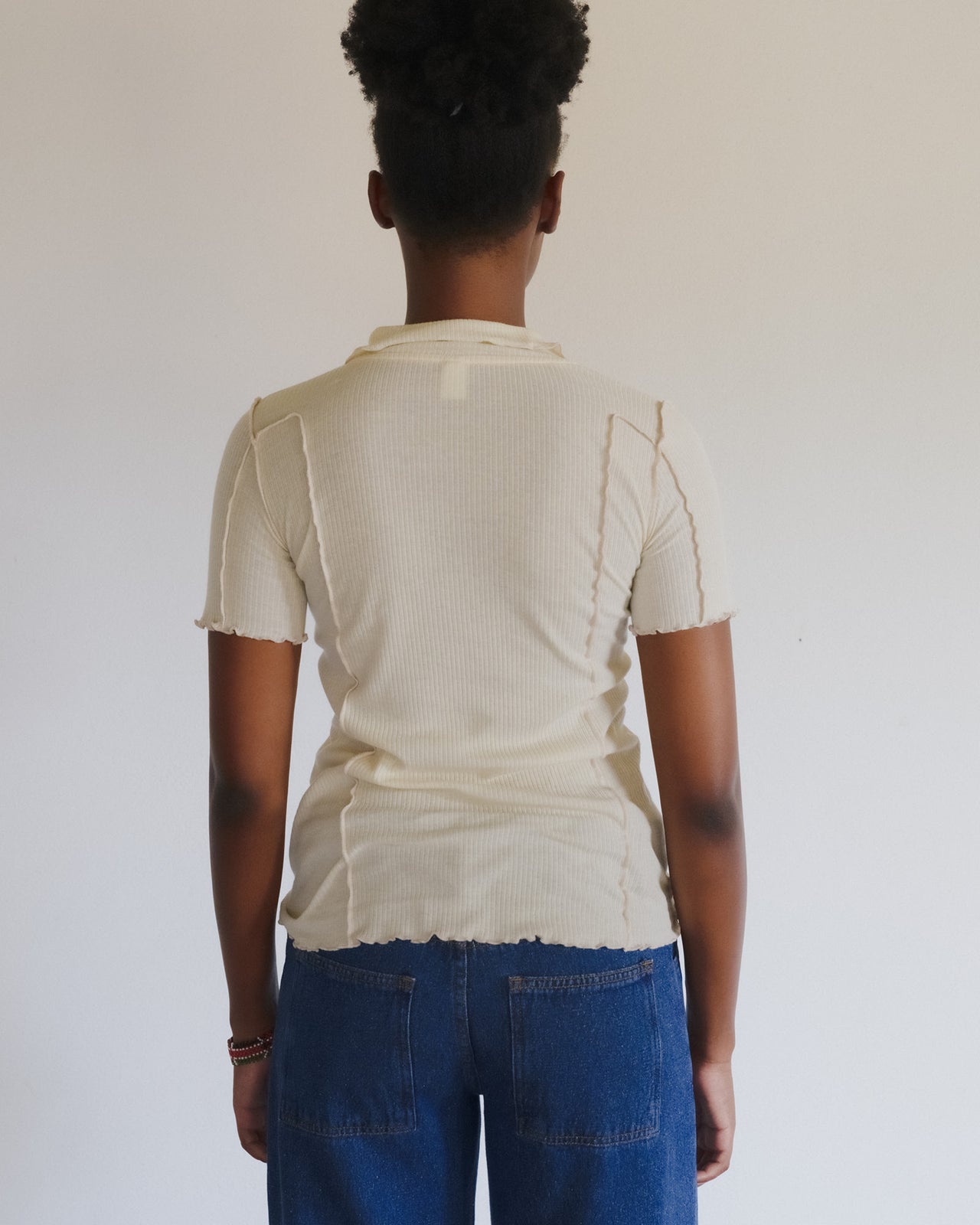 Omato Polo Tee Shirt - Organic Cotton Rib - Off White