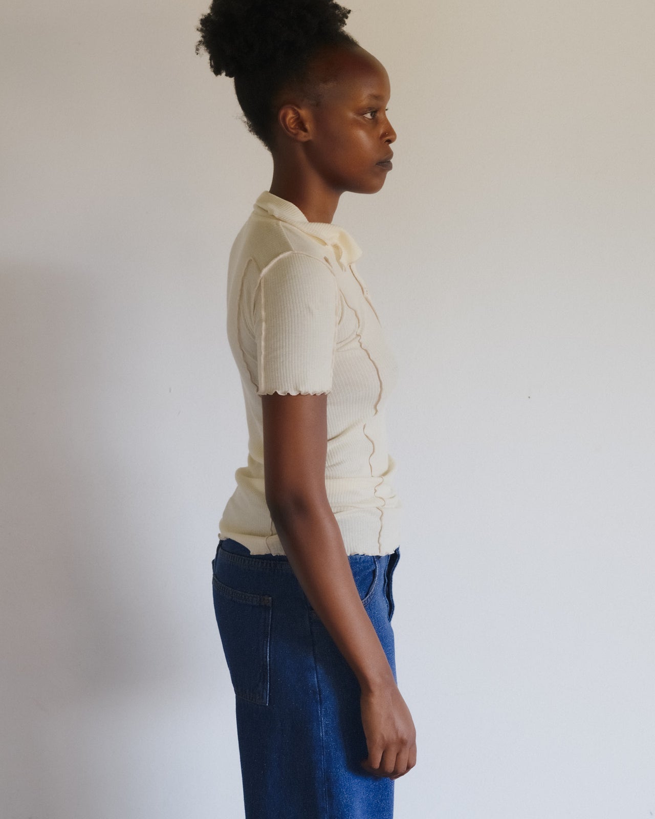Omato Polo Tee Shirt - Organic Cotton Rib - Off White